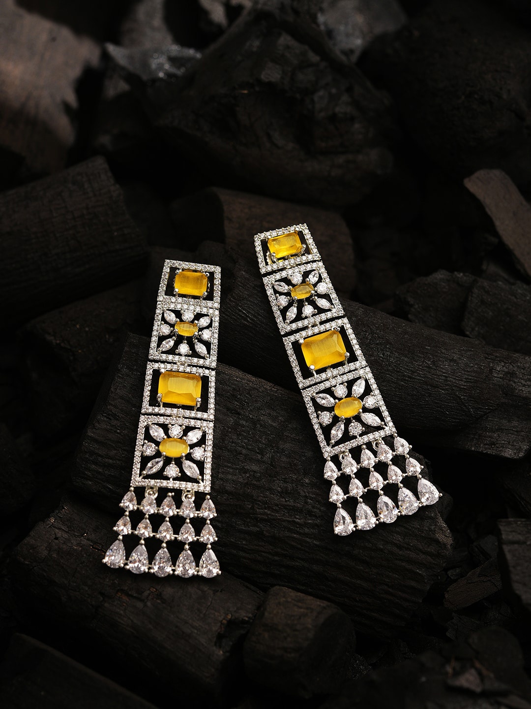 

SOHI Yellow Contemporary Studs Earrings