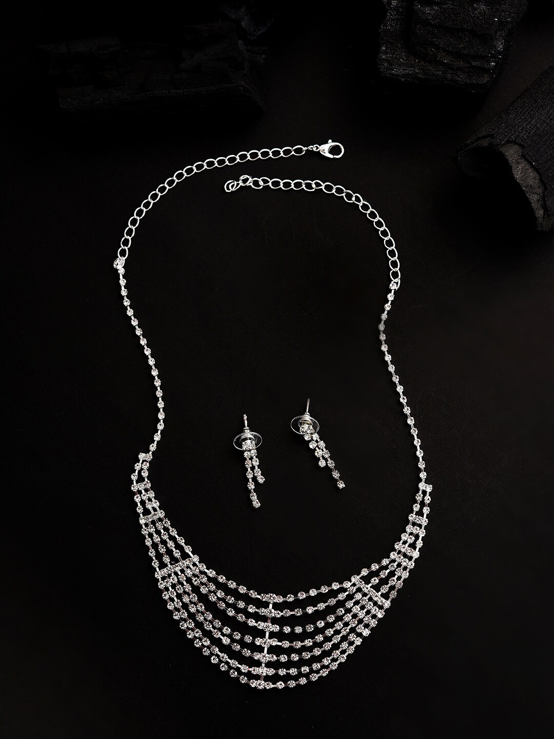 

SOHI Silver-Plated White Stone Studded Jewellery Set