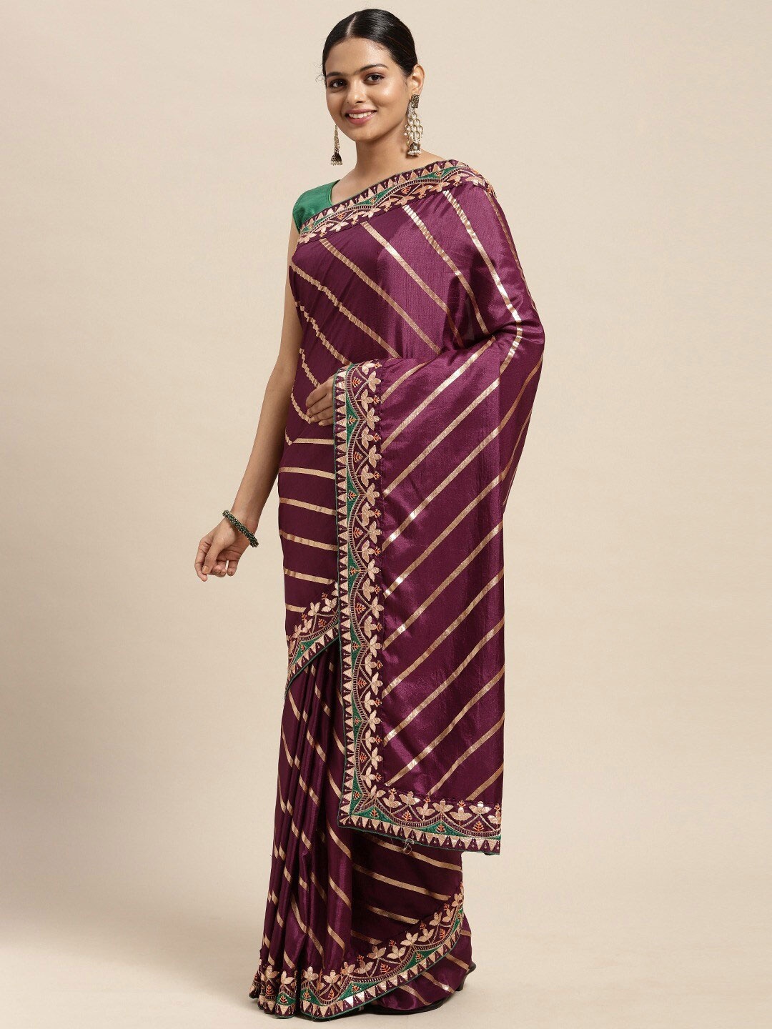

KALINI Magenta & Green Leheriya Gotta Patti Art Silk Saree
