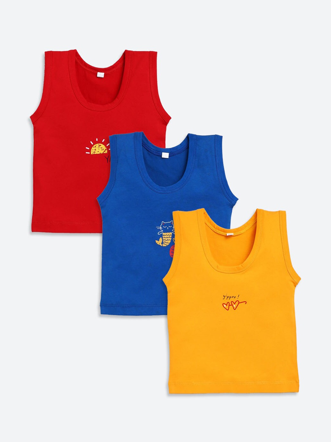 

JBN Creation Kids Pack Of 3 Printed Cotton Innerwear Vests, Red