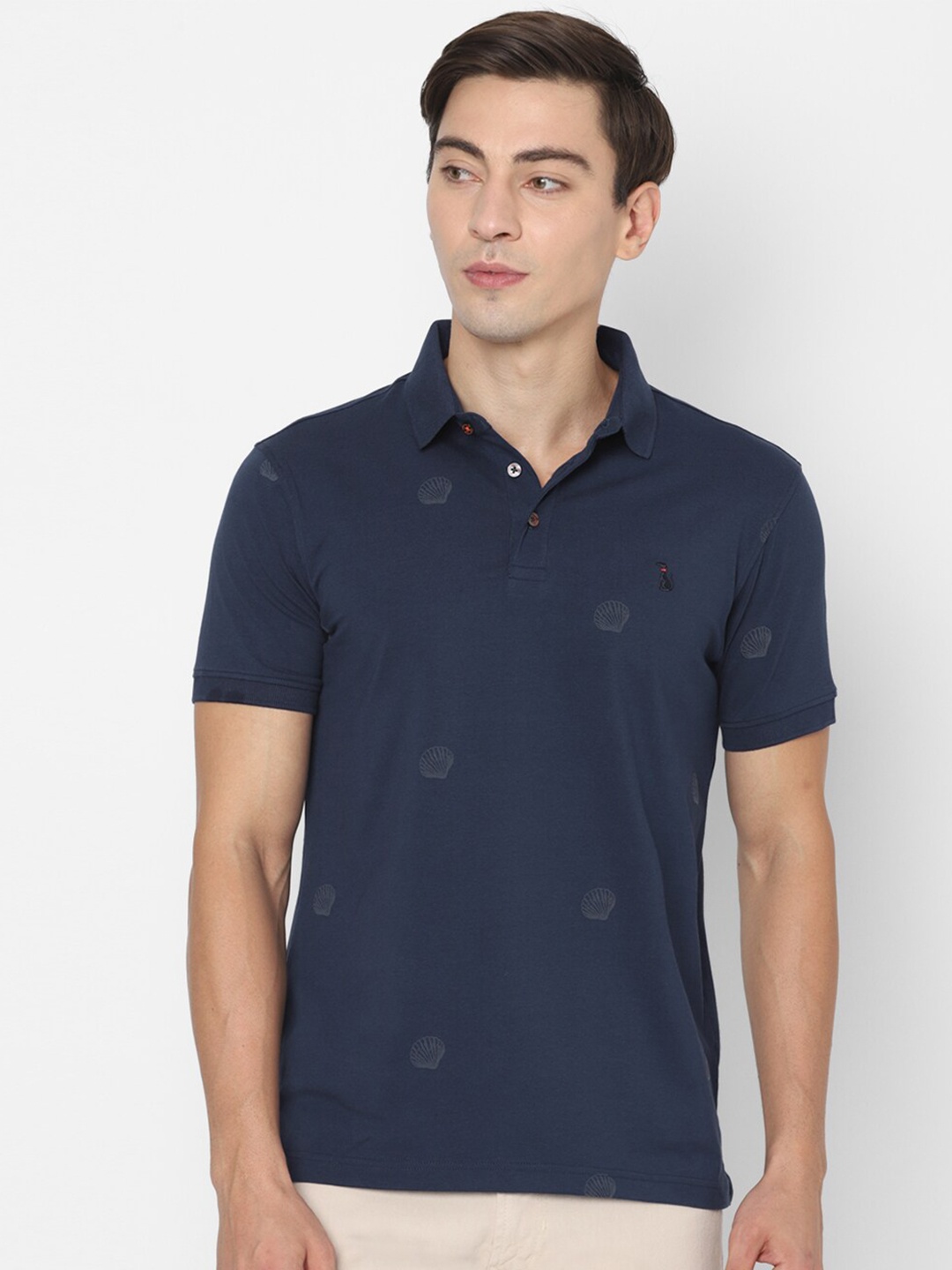 

SIMON CARTER LONDON Men Navy Blue Polo Collar Slim Fit T-shirt