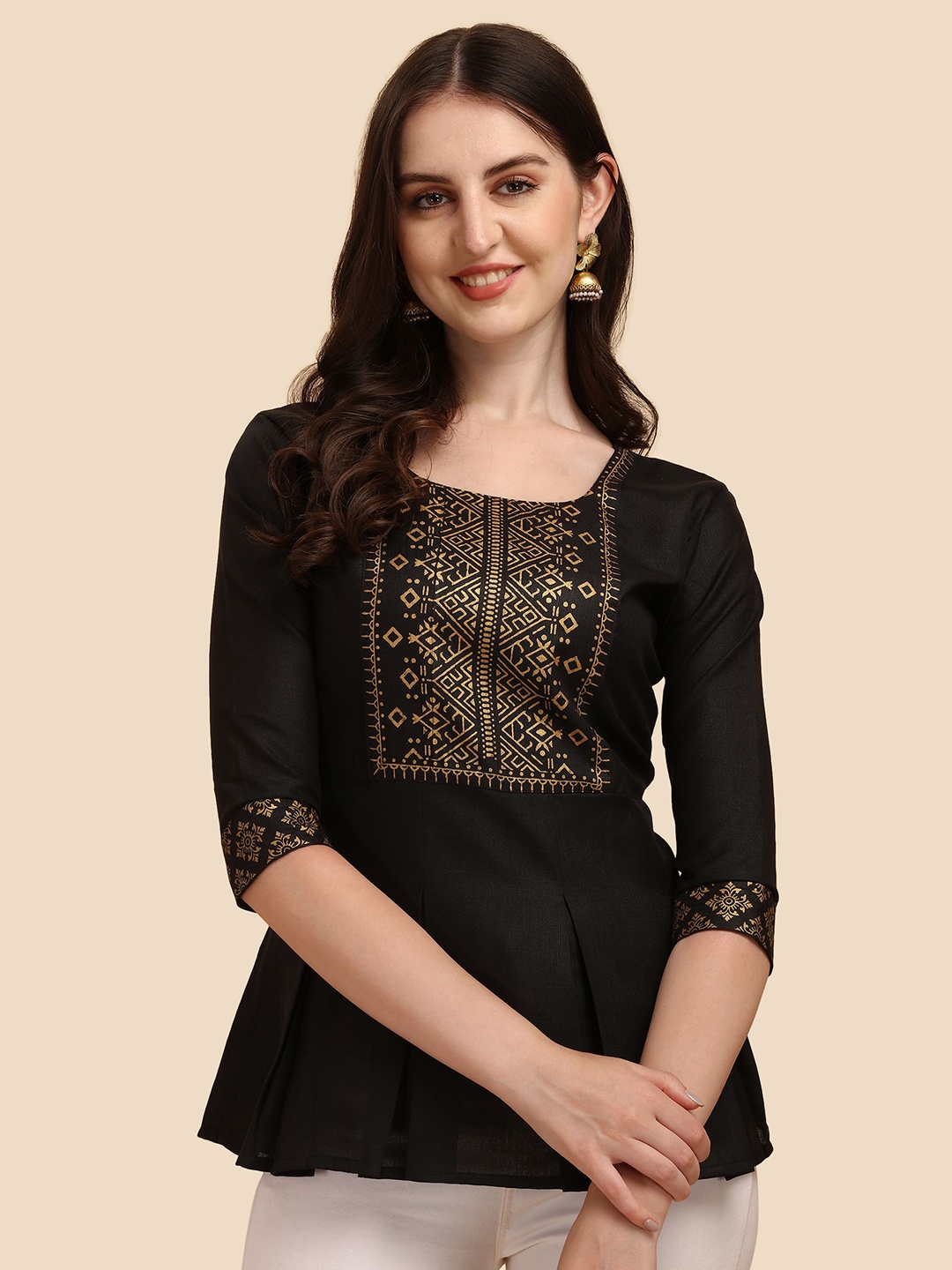 

Paralians Black Embellished Peplum Top