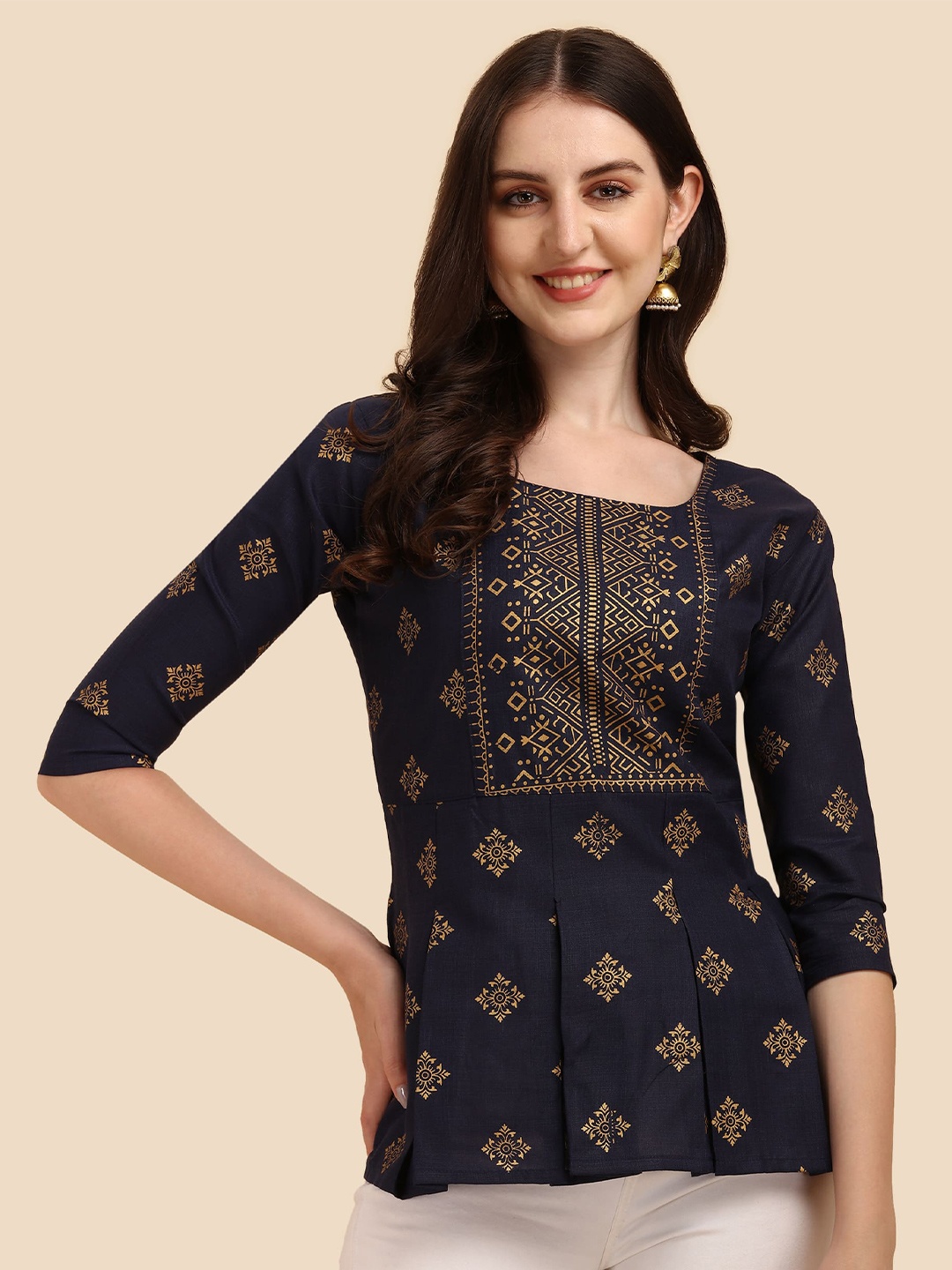 

Paralians Blue Print Peplum Top