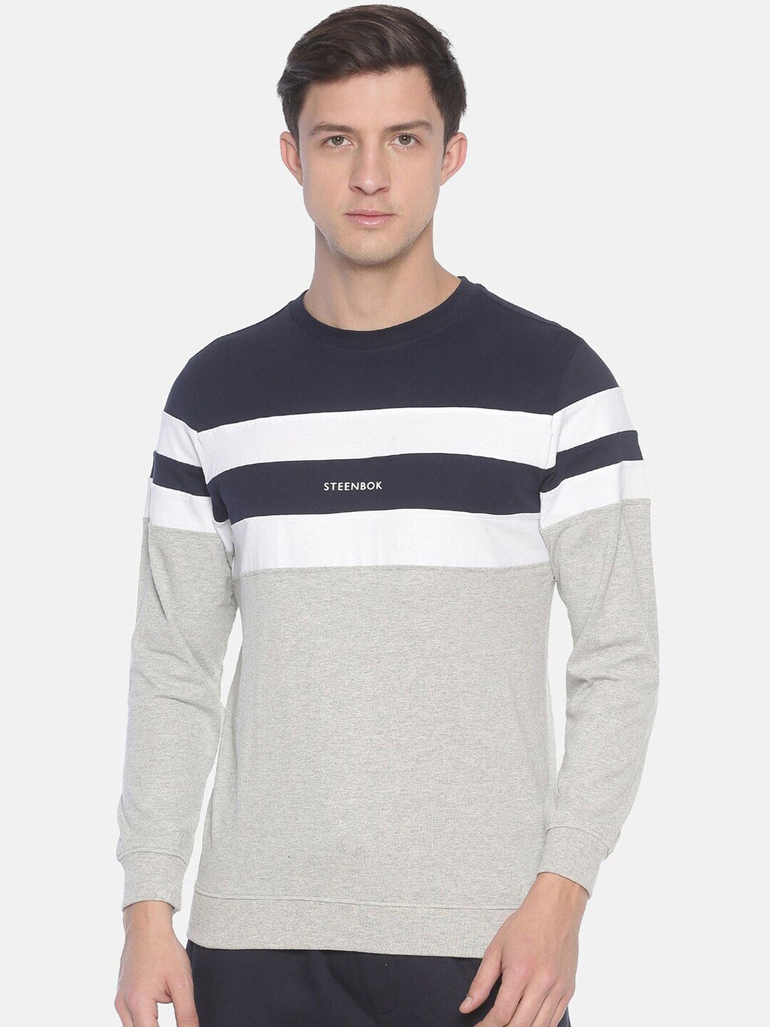 

Steenbok Men Grey Striped Sweatshirt