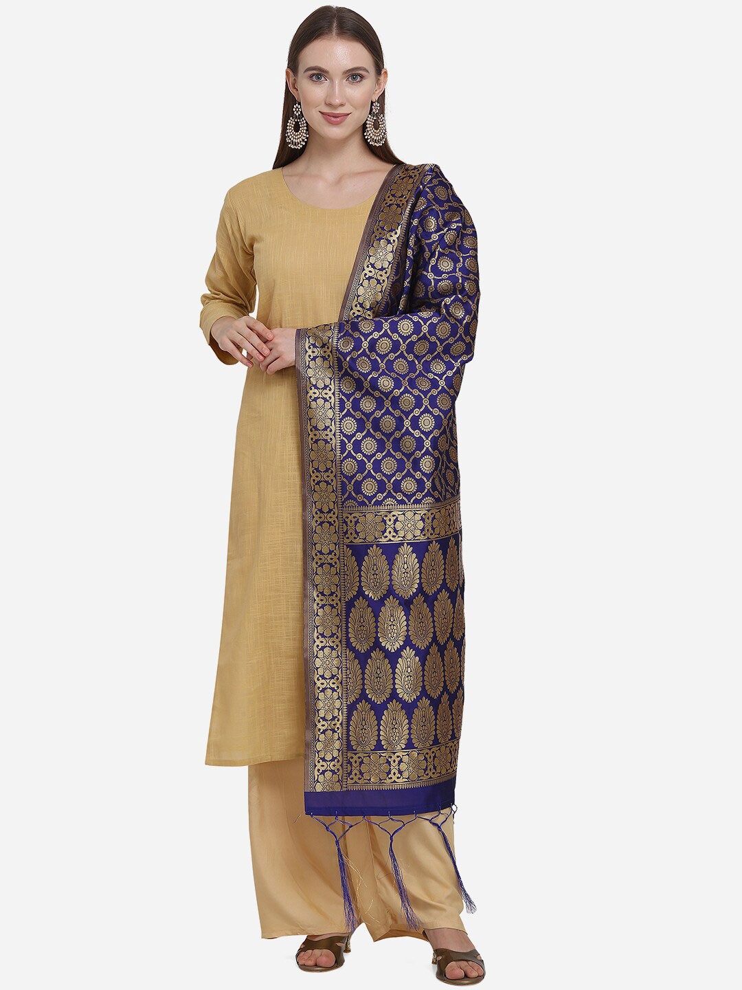 

SHAVYA Blue & Gold-Toned Paisley Woven Design Pure Silk Dupatta with Zari