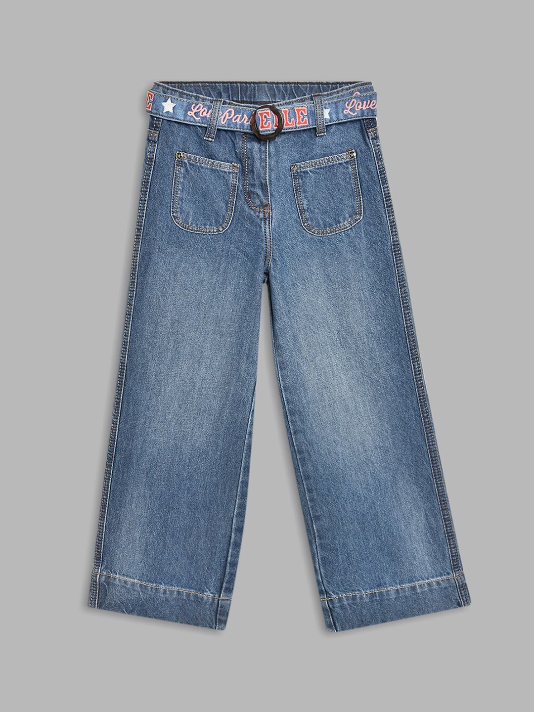 

ELLE Girls Blue Wide Leg Low Distress Light Fade Jeans