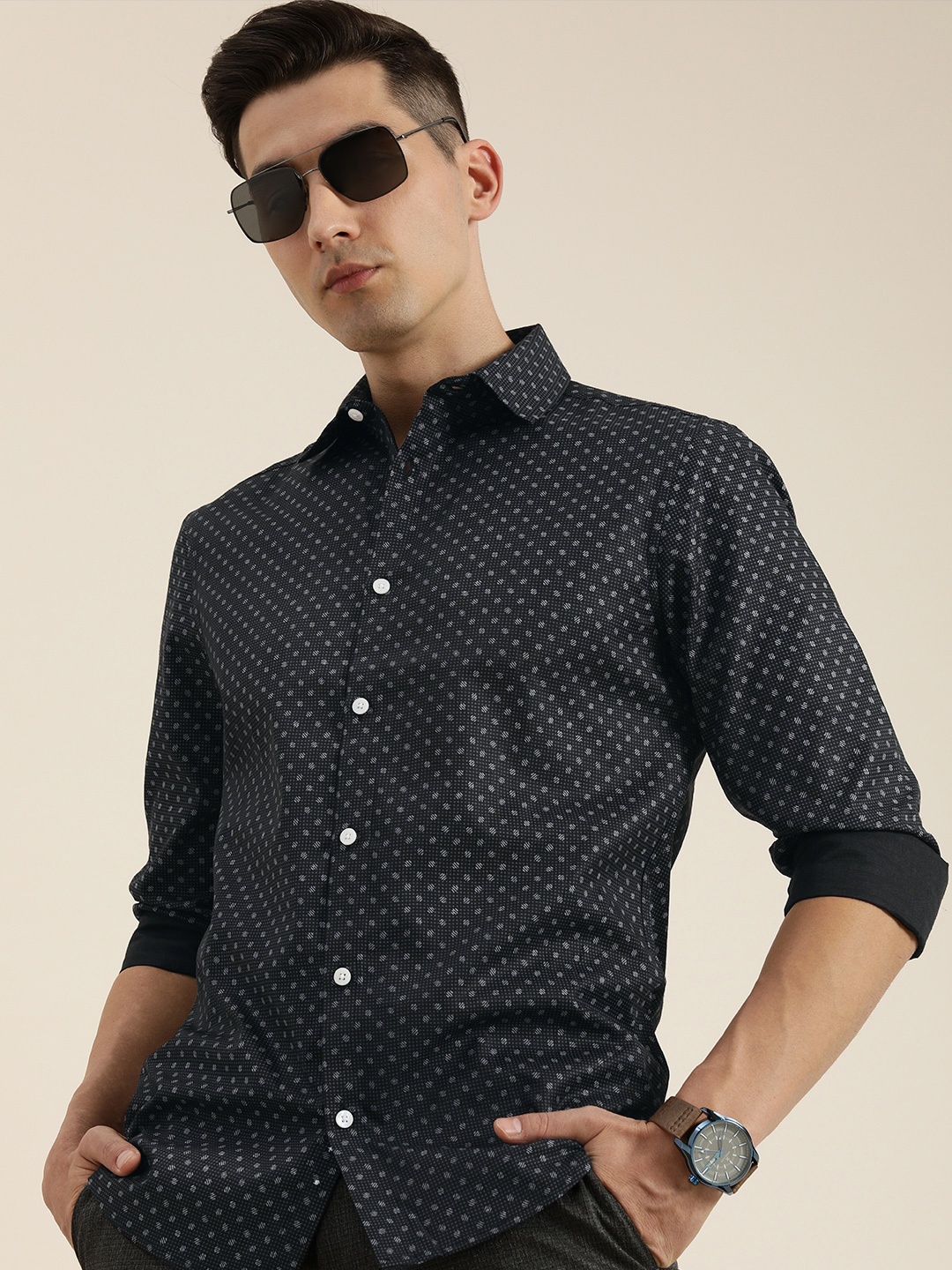 

encore by INVICTUS Men Slim Fit Printed Casual Shirt, Black