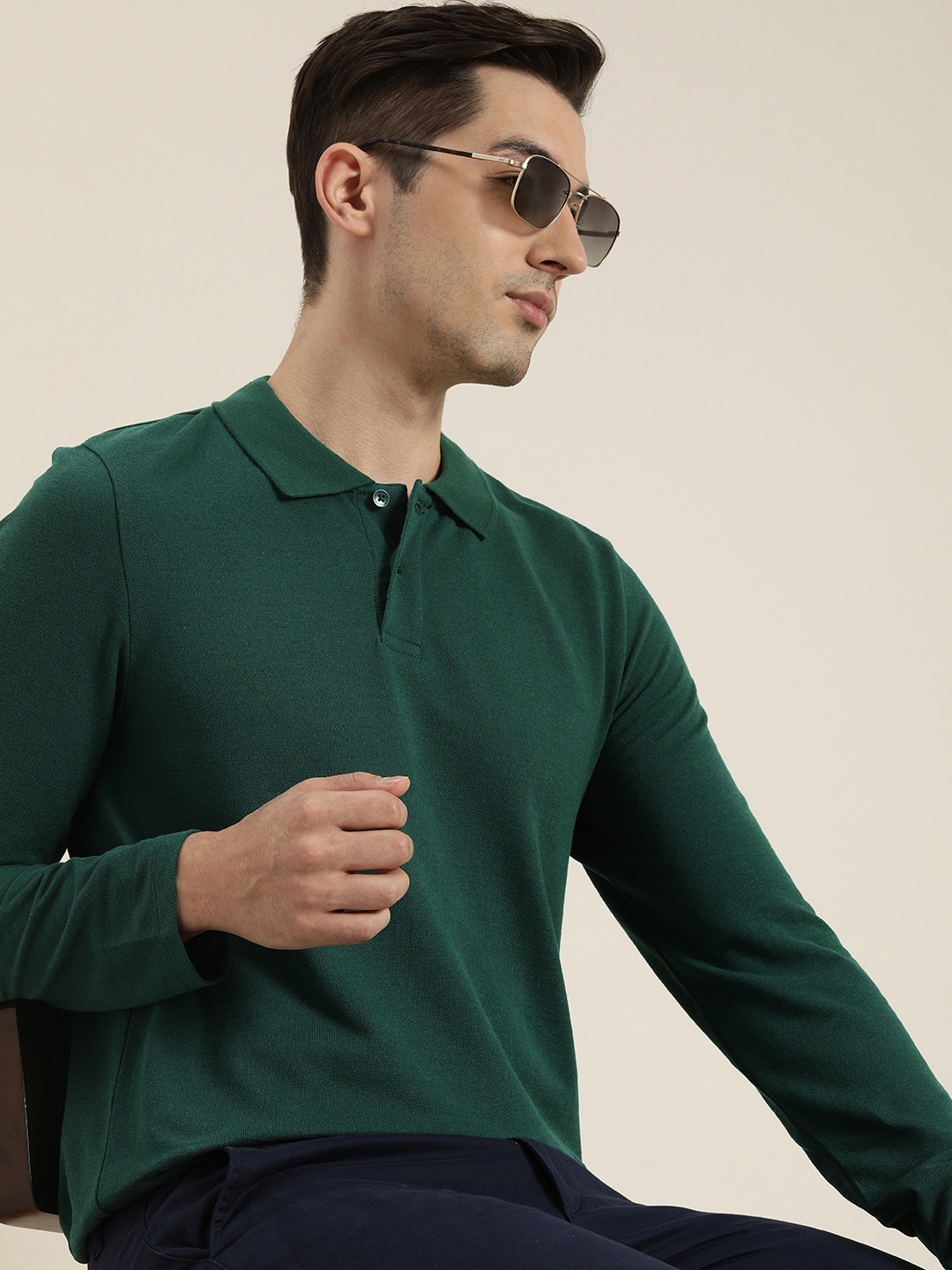 encore by INVICTUS Men Green Polo Collar T-shirt