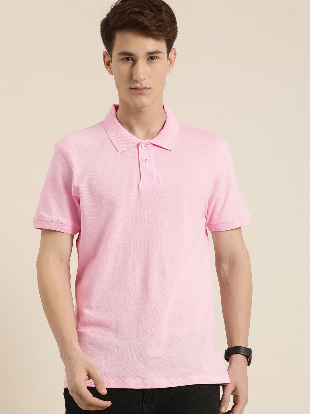 

encore by INVICTUS Men Pink Polo Collar Solid T-shirt
