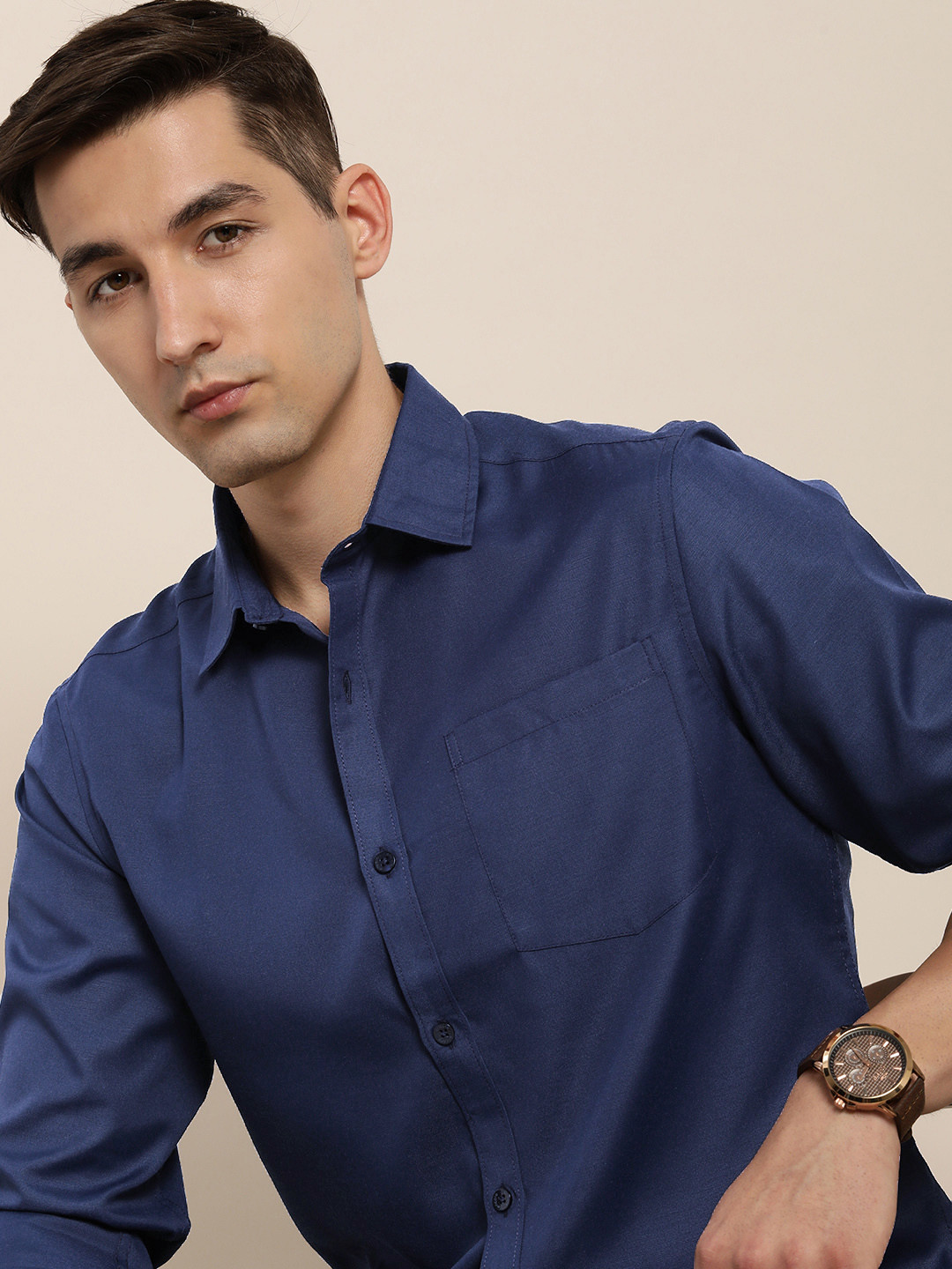 

encore by INVICTUS Men Navy Blue Casual Shirt