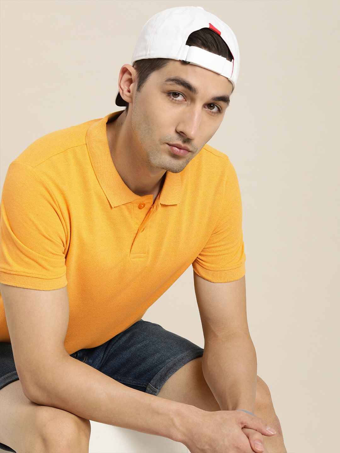 

encore by INVICTUS Men Mustard Yellow Polo Collar T-shirt