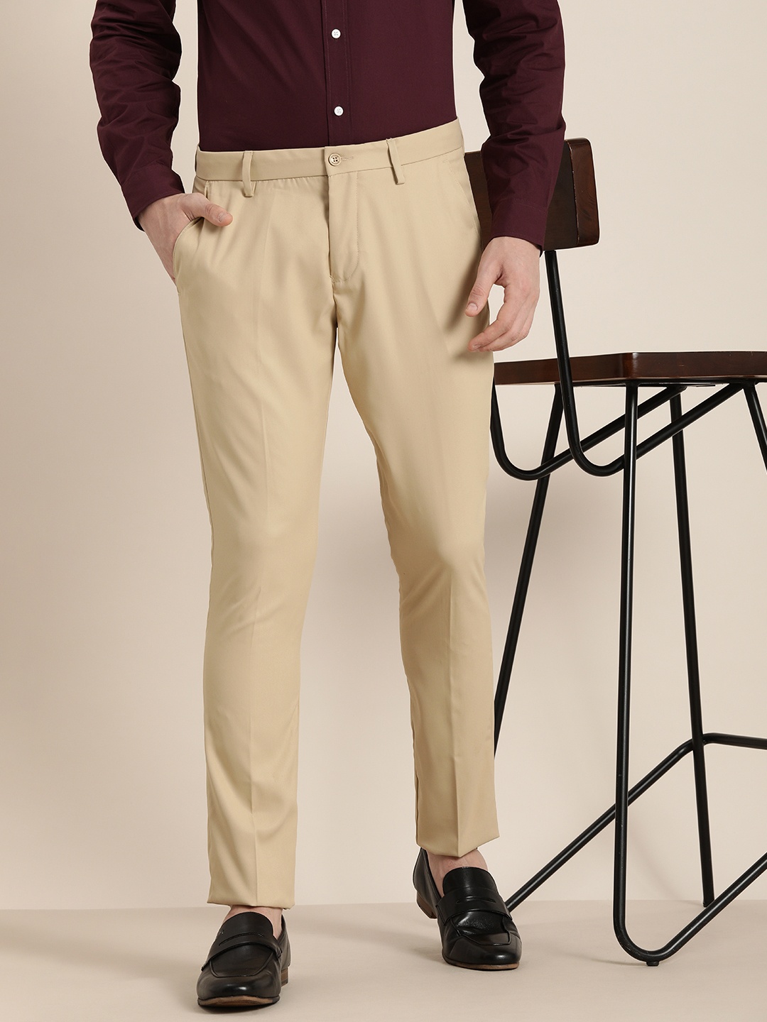 

encore by INVICTUS Men Mid-Rise Smart Casual Trousers, Beige