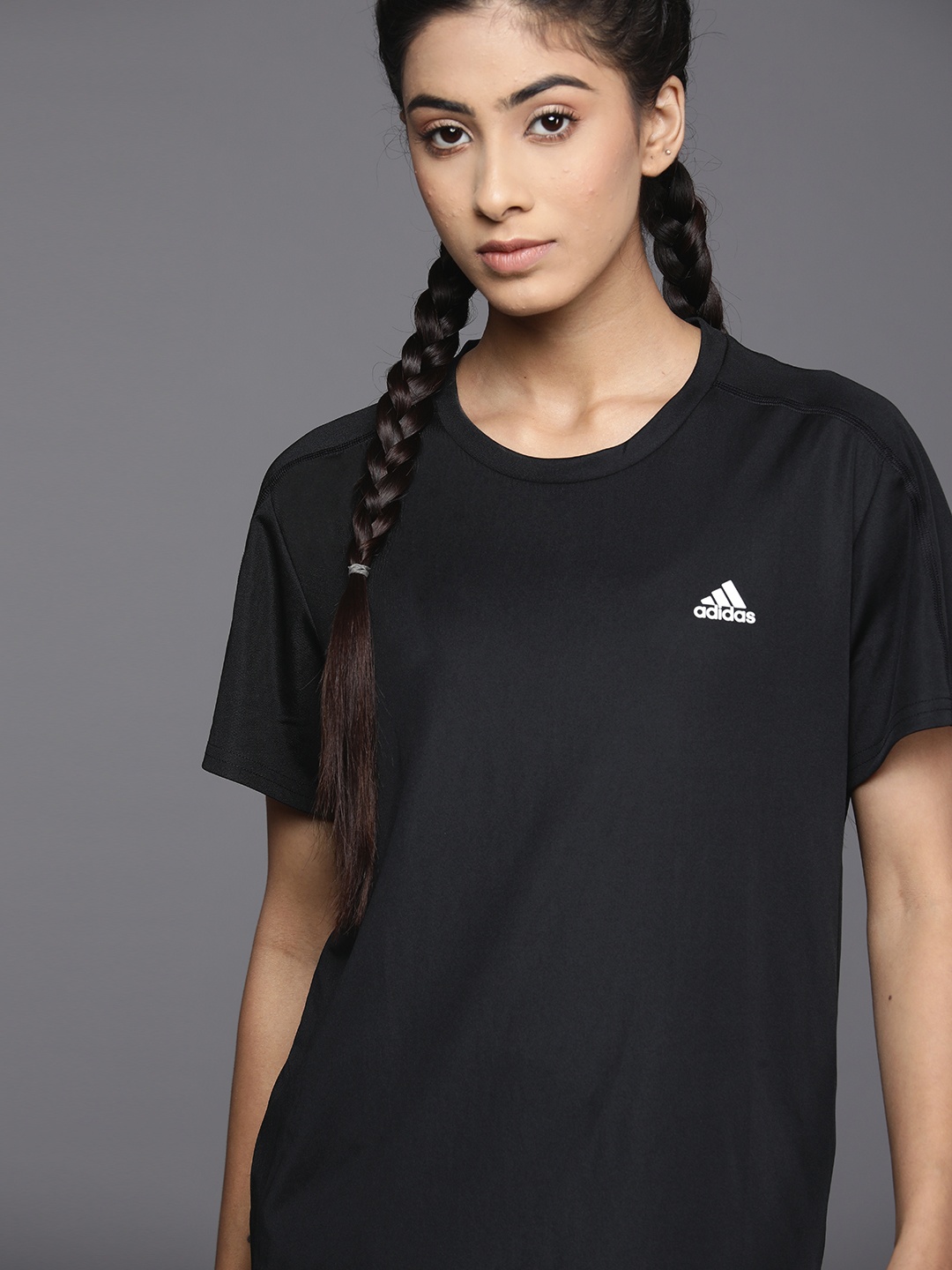 

ADIDAS Women Black Solid Aeroready Technology Running T-shirt