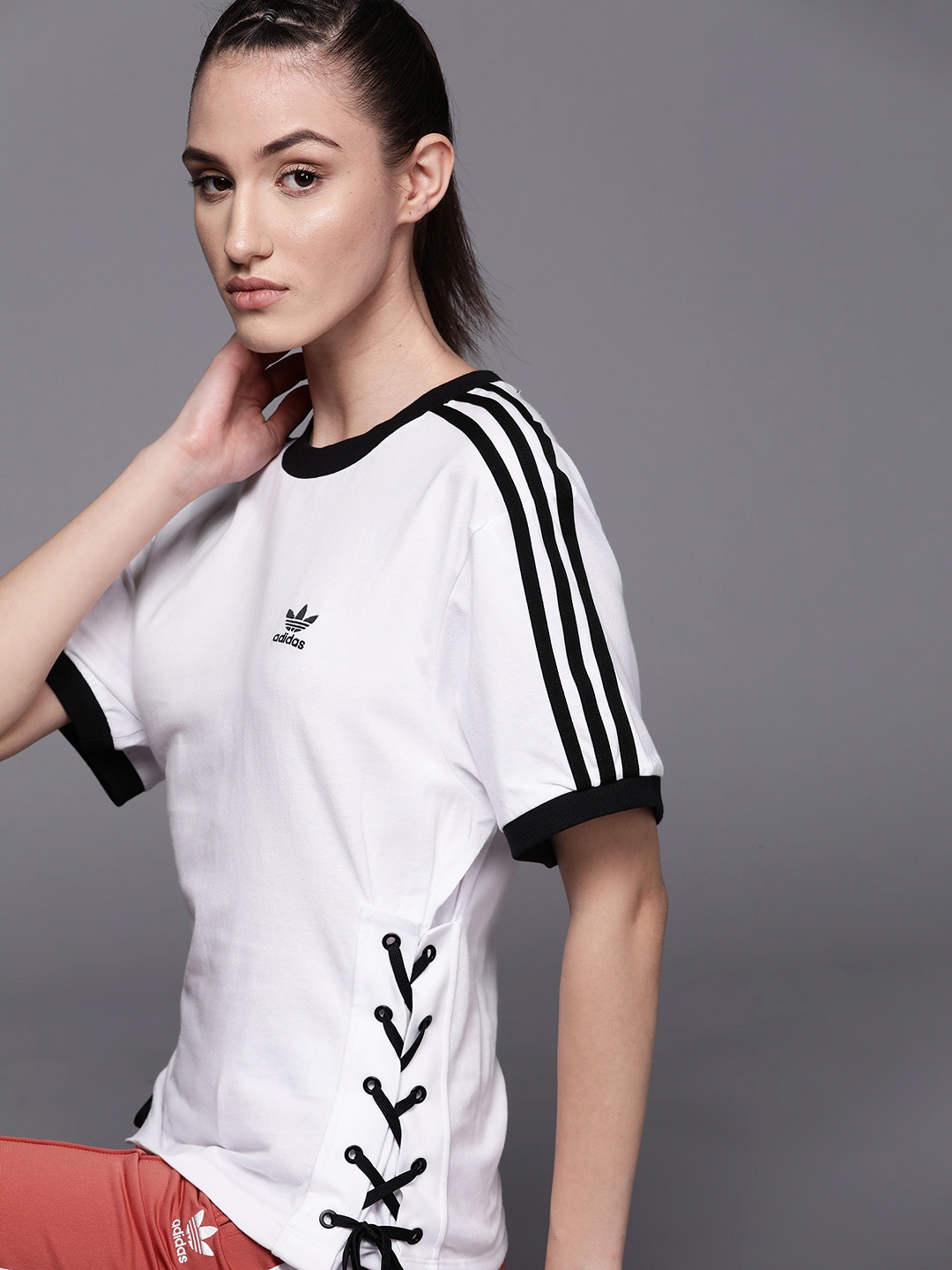 

ADIDAS Originals Women White & Black Cotton Sustainable Always Original Laced Tee T-Shirt