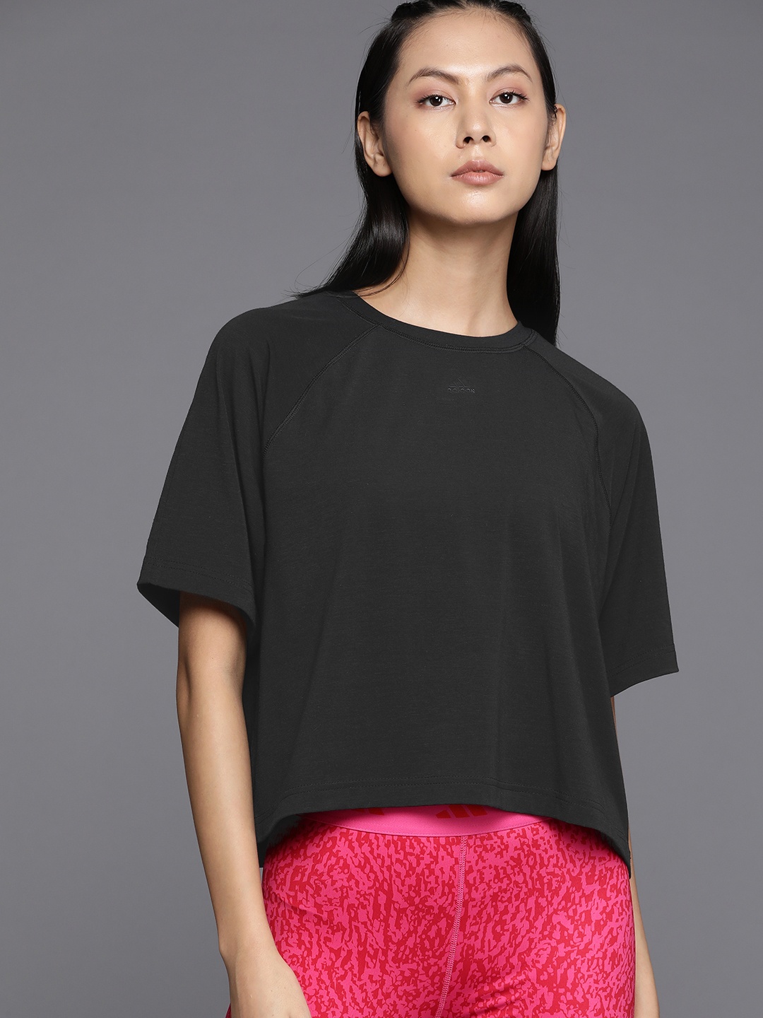 

ADIDAS Women Black Drop-Shoulder Sleeves Oversized Aeroready Training T-shirt