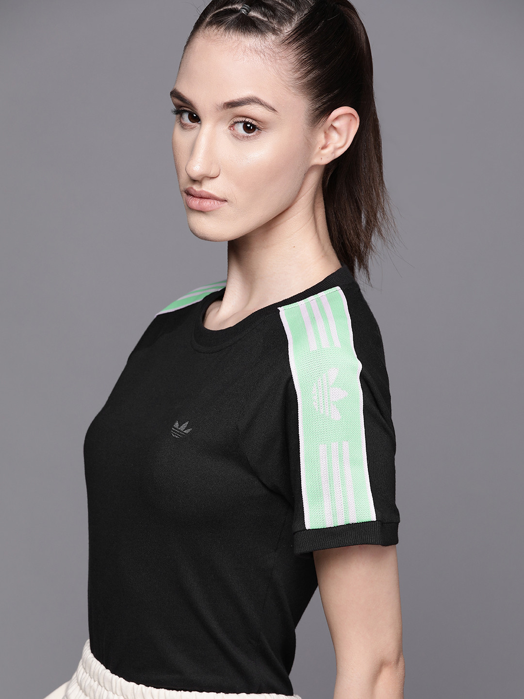 

ADIDAS Originals Women Black Pure Cotton Sustainable Tape Tee T-shirt