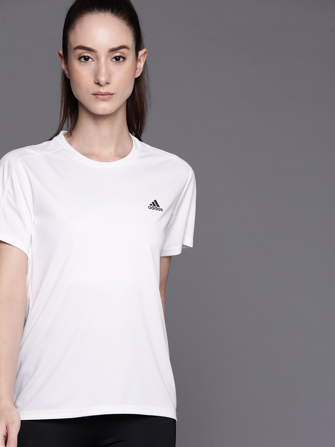 

ADIDAS Women White Running IT W Solid Aeroready T-shirt
