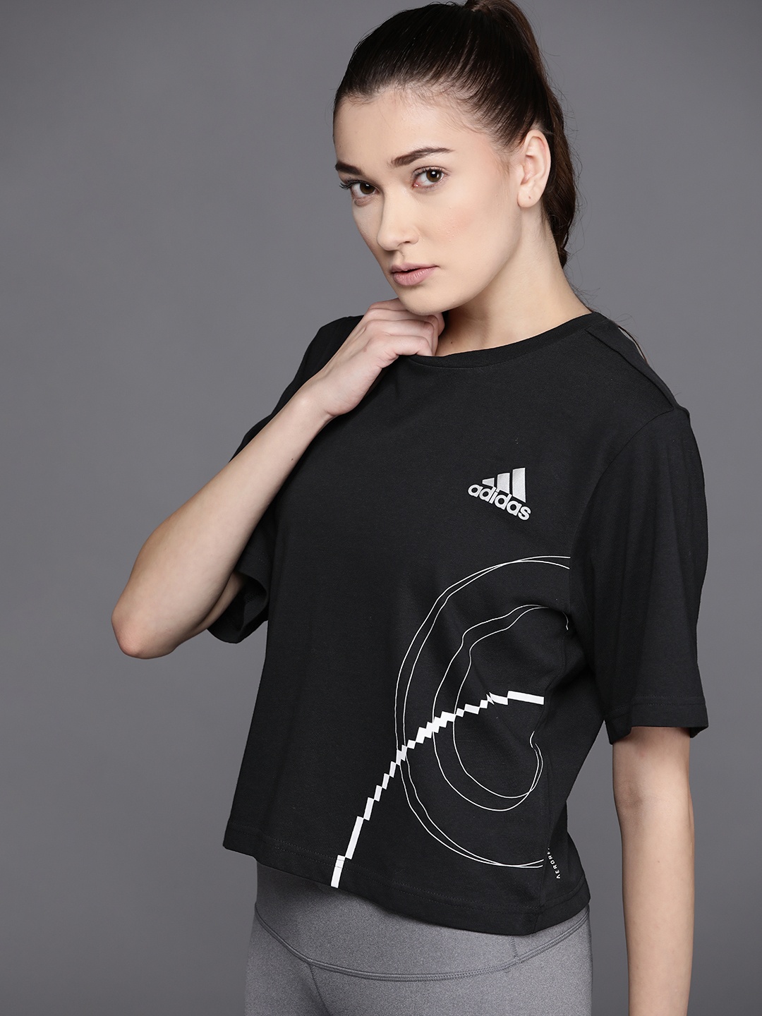 

ADIDAS Women Black HLDY G Printed Crop T-Shirt