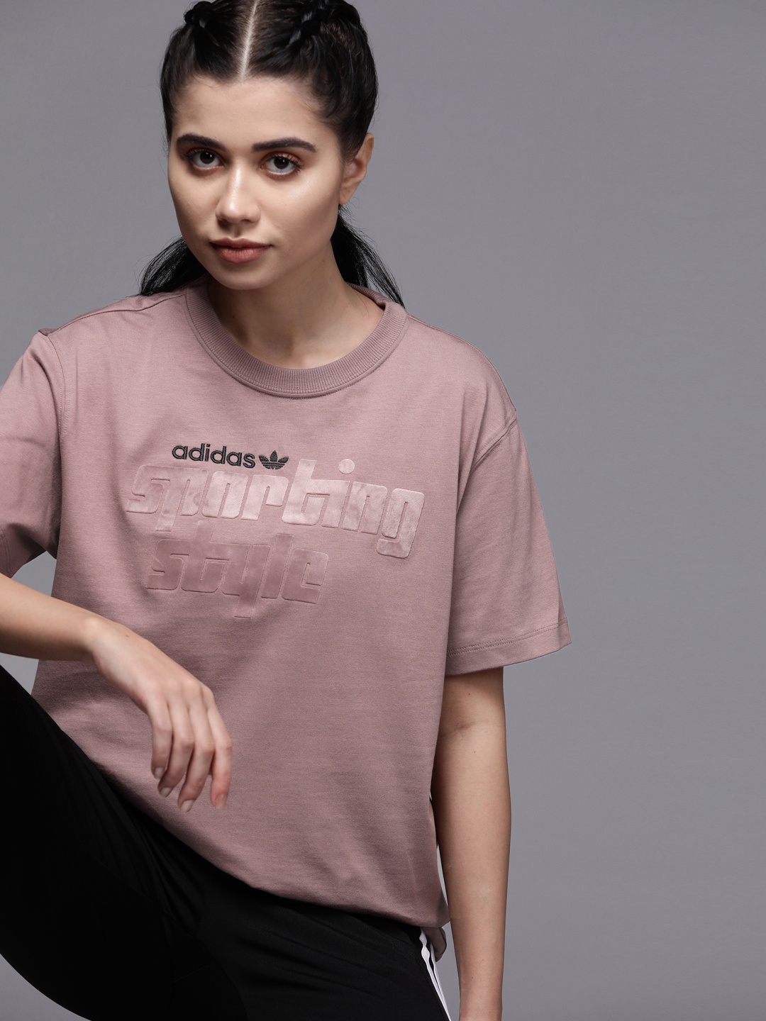 

ADIDAS Originals Women Rose Typography Printed Polyester PU Coated T-shirt