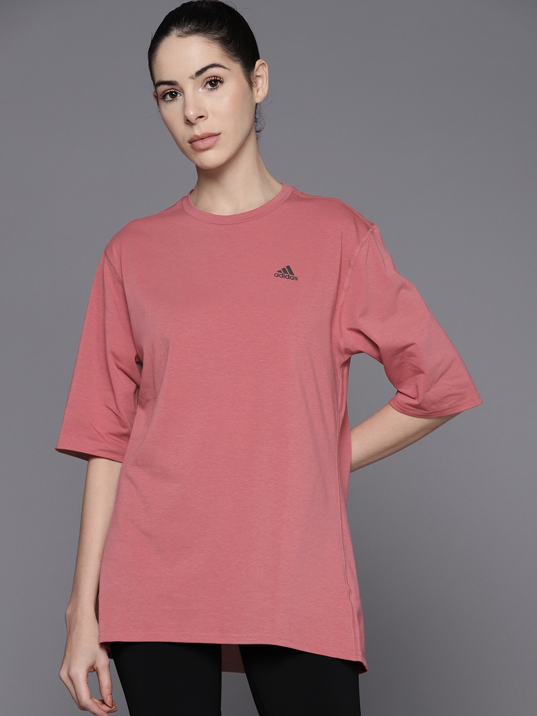 

ADIDAS Women Rust Red Brand Logo Print Detail Drop-Shoulder Sleeves Loose T-shirt