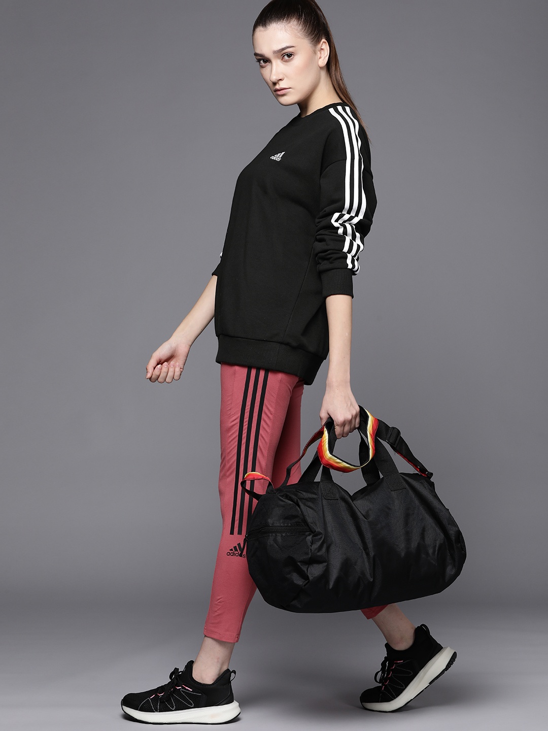 

ADIDAS Women Black Brand Logo Embroidered Detail Sweatshirt