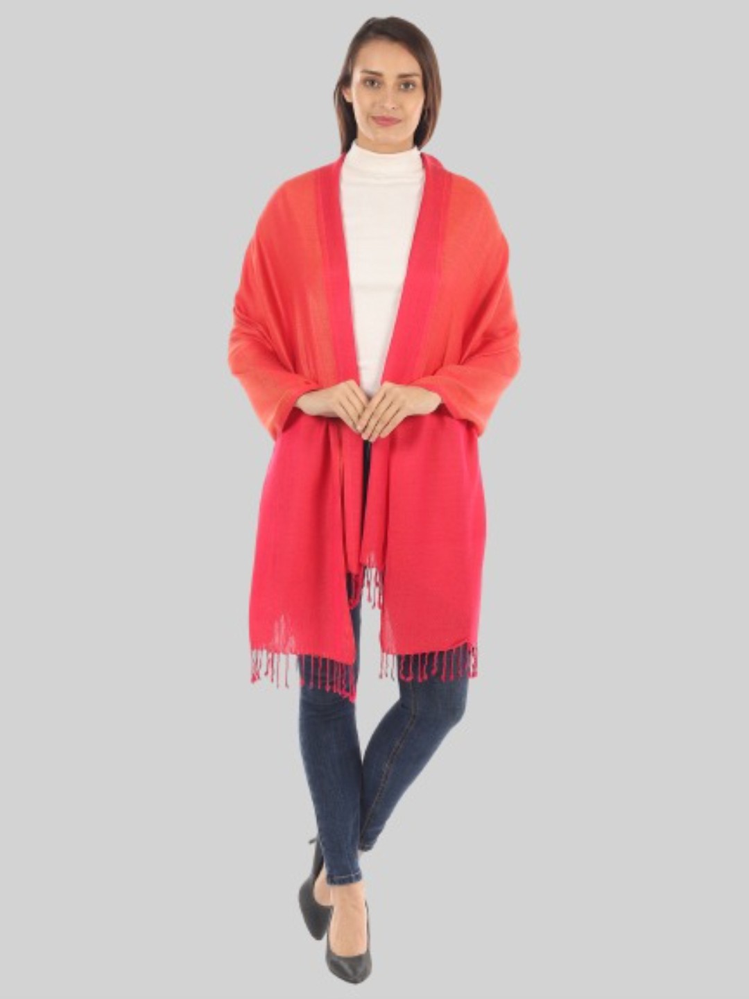 

MUFFLY Women Red Woven Design Stole