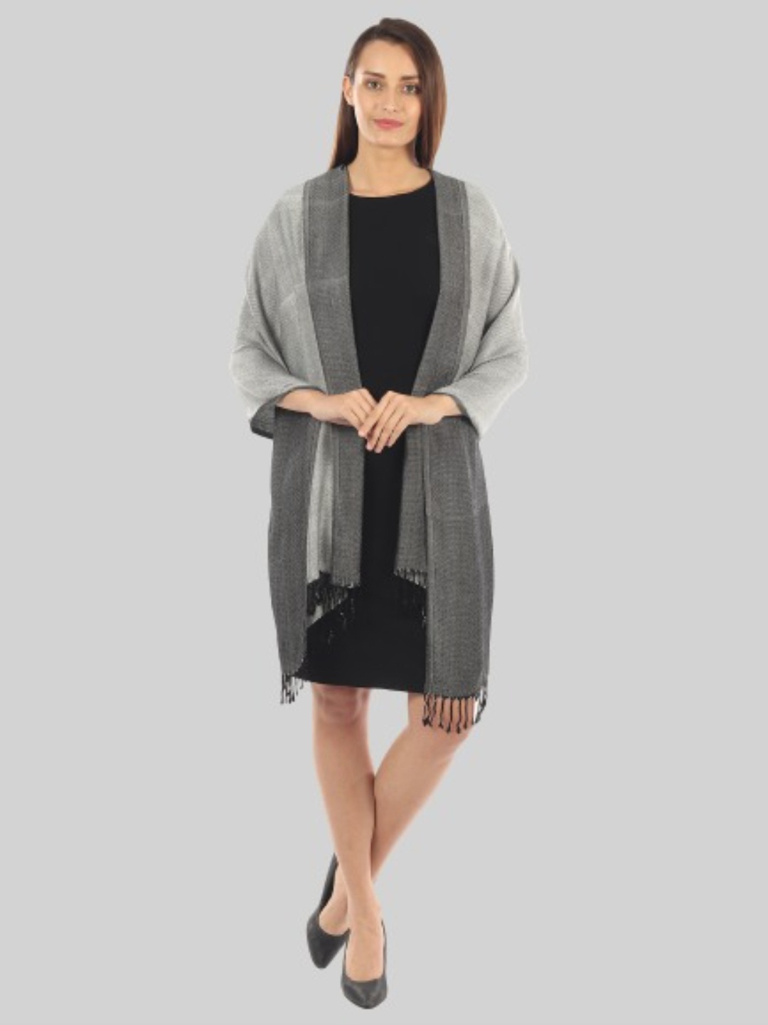 

MUFFLY Women Grey Woven Design Stole