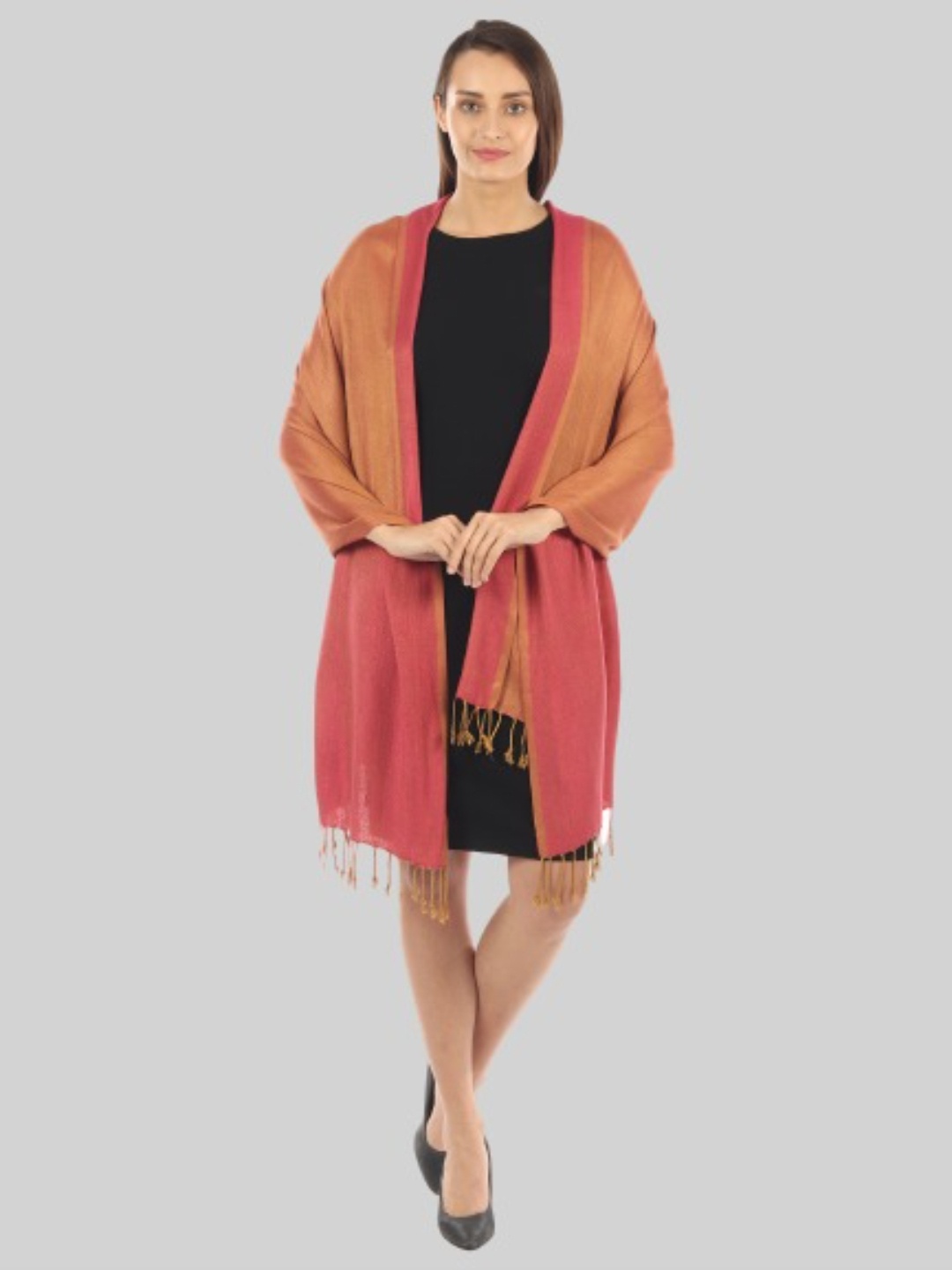 

MUFFLY Women Peach-Coloured & Orange Woven Design Stole