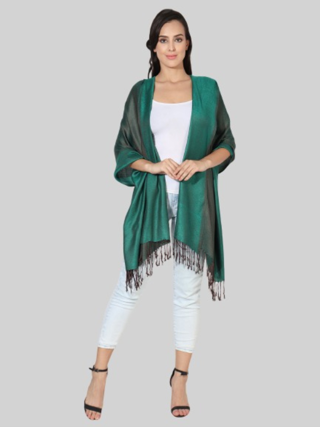 

MUFFLY Women Green Woven Design Stole