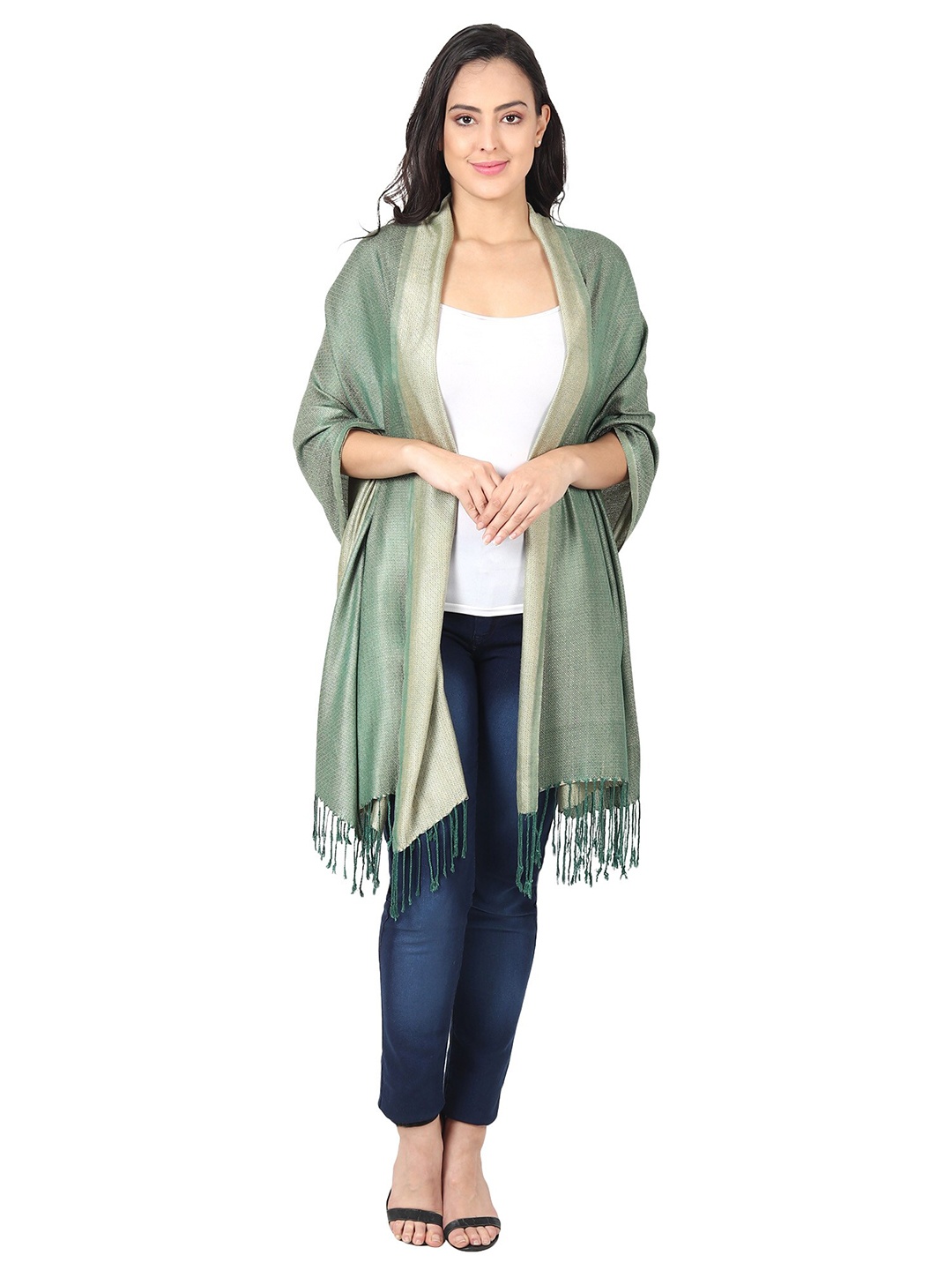 

MUFFLY Women Green Woven Design Stole