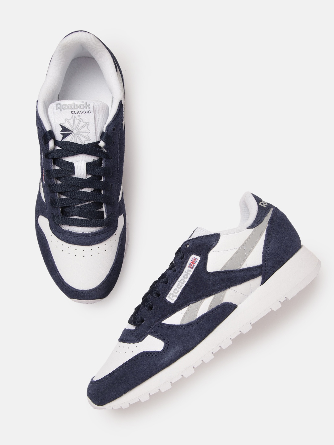 

Reebok Classic Unisex Navy Blue & White Colourblocked Leather Sneakers