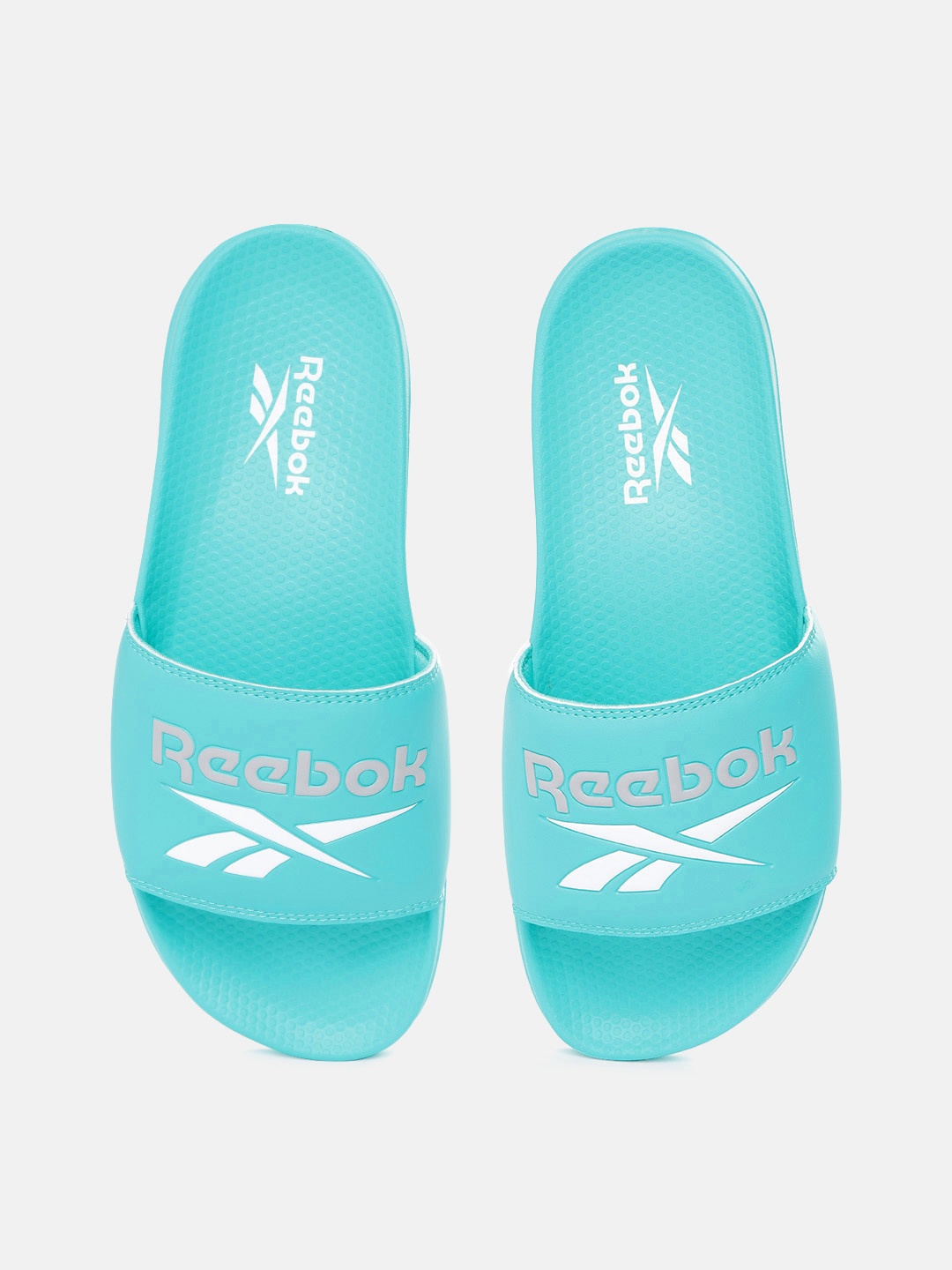 

Reebok Classic Unisex Teal & White Brand Logo Printed Classic Sliders