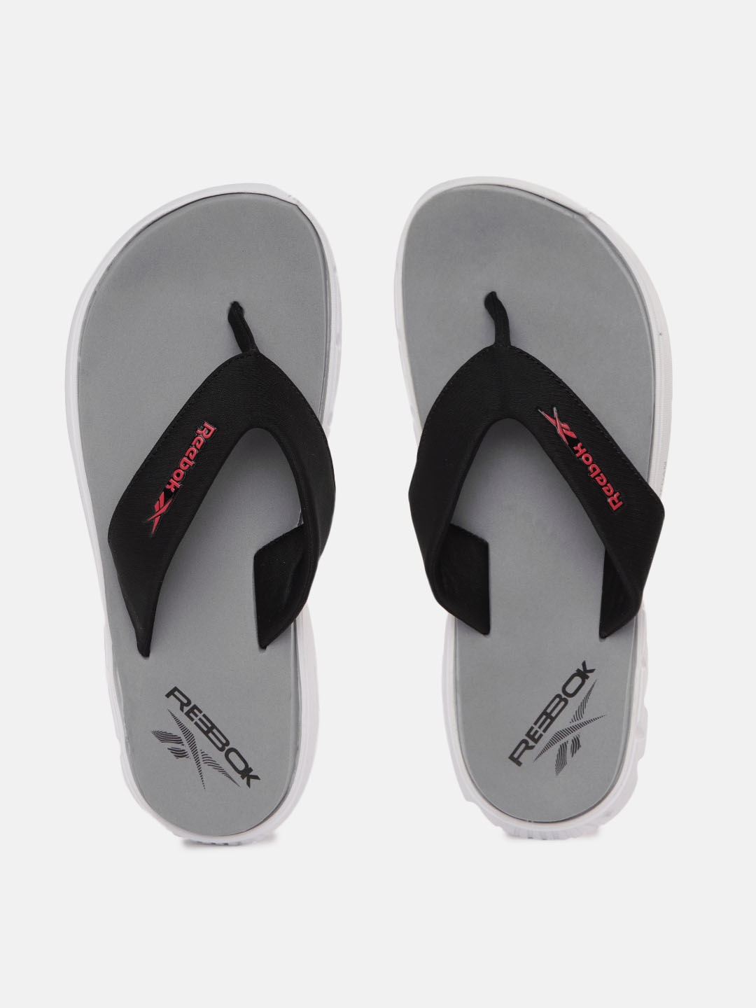 Reebok Men Grey & Black Brand Logo Print Thong Flip-Flops