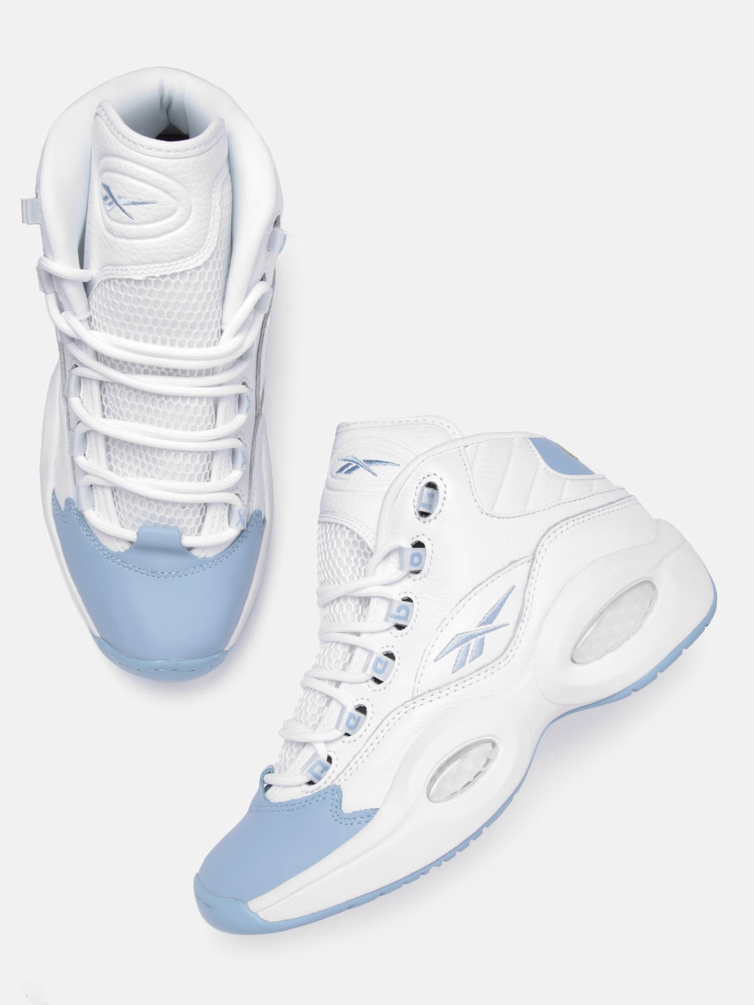 

Reebok Classic Men White & Blue Colourblocked Question Mid-Top Sneakers