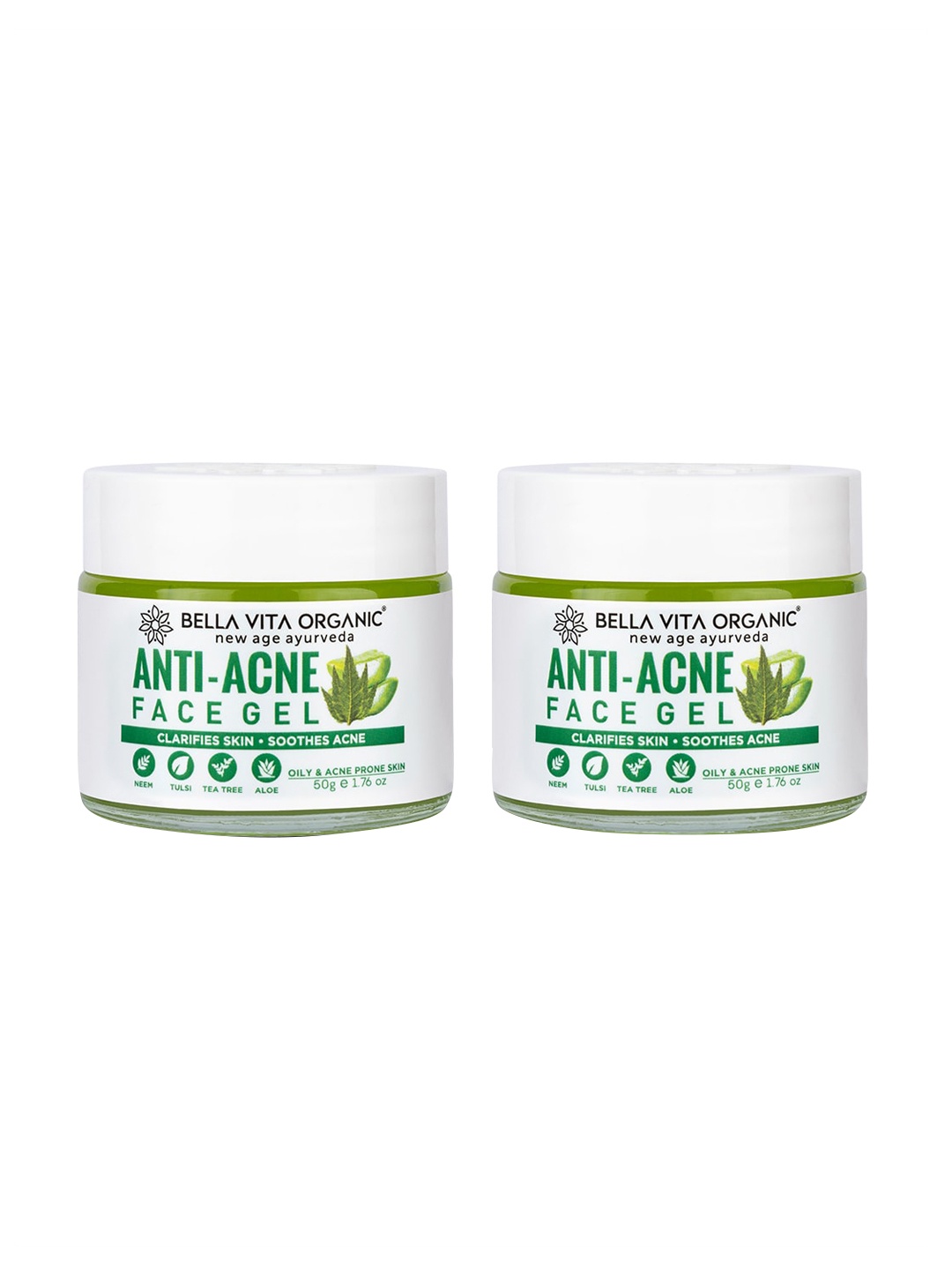 

Bella Vita Organic Set of 2 Anti-Acne Face Gel with Neem & Tulsi for Oily Skin - 50g each, Green