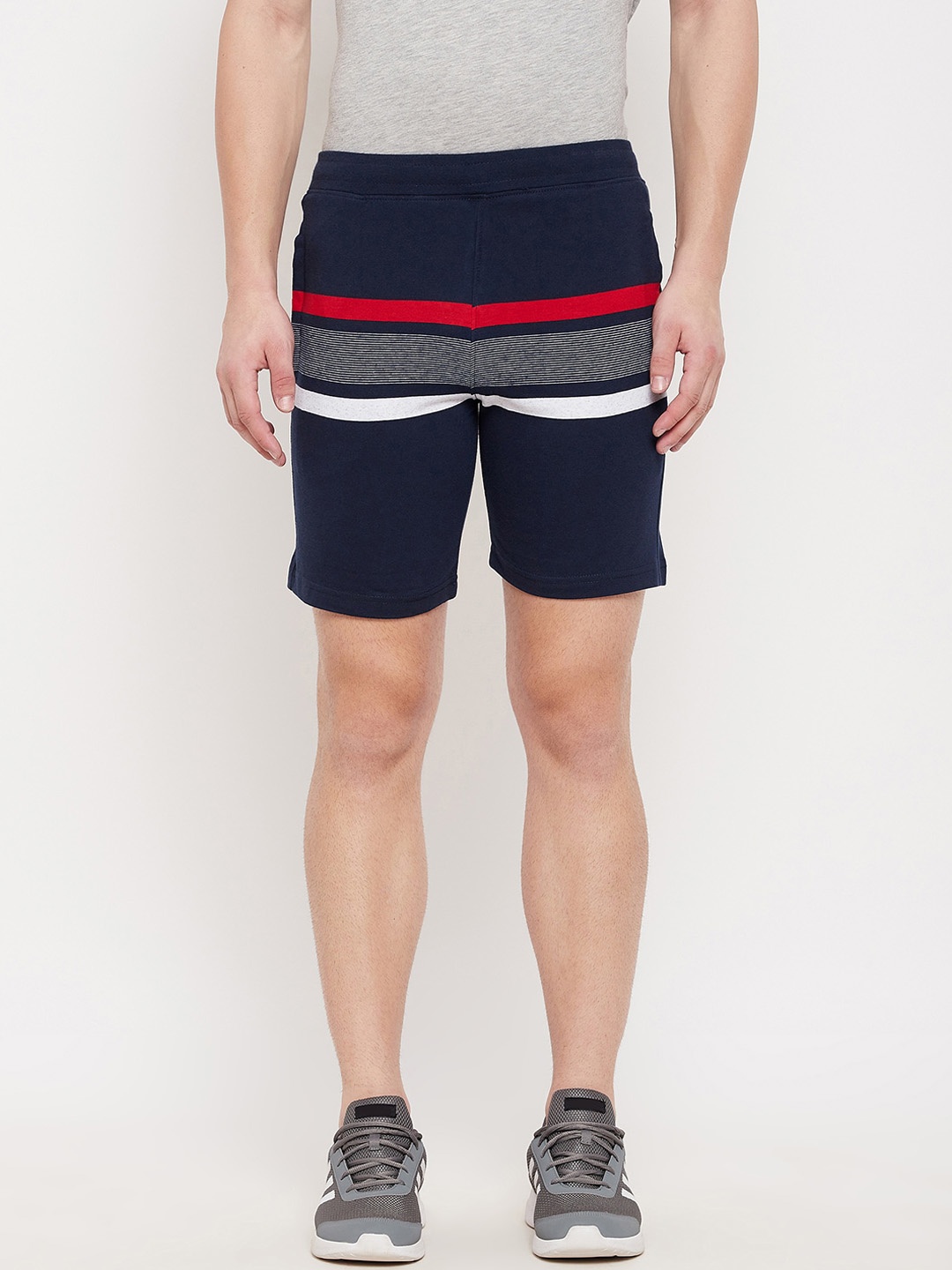 

Okane Men Navy Blue Striped Shorts