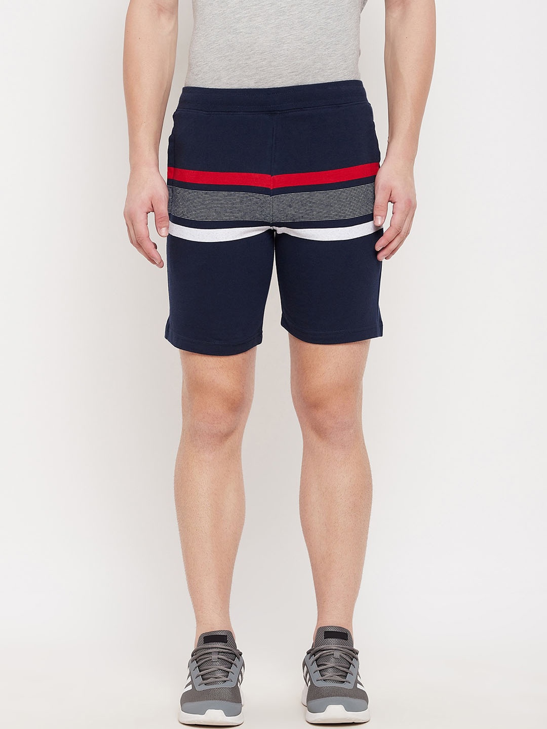

Okane Men Navy Blue Striped Shorts