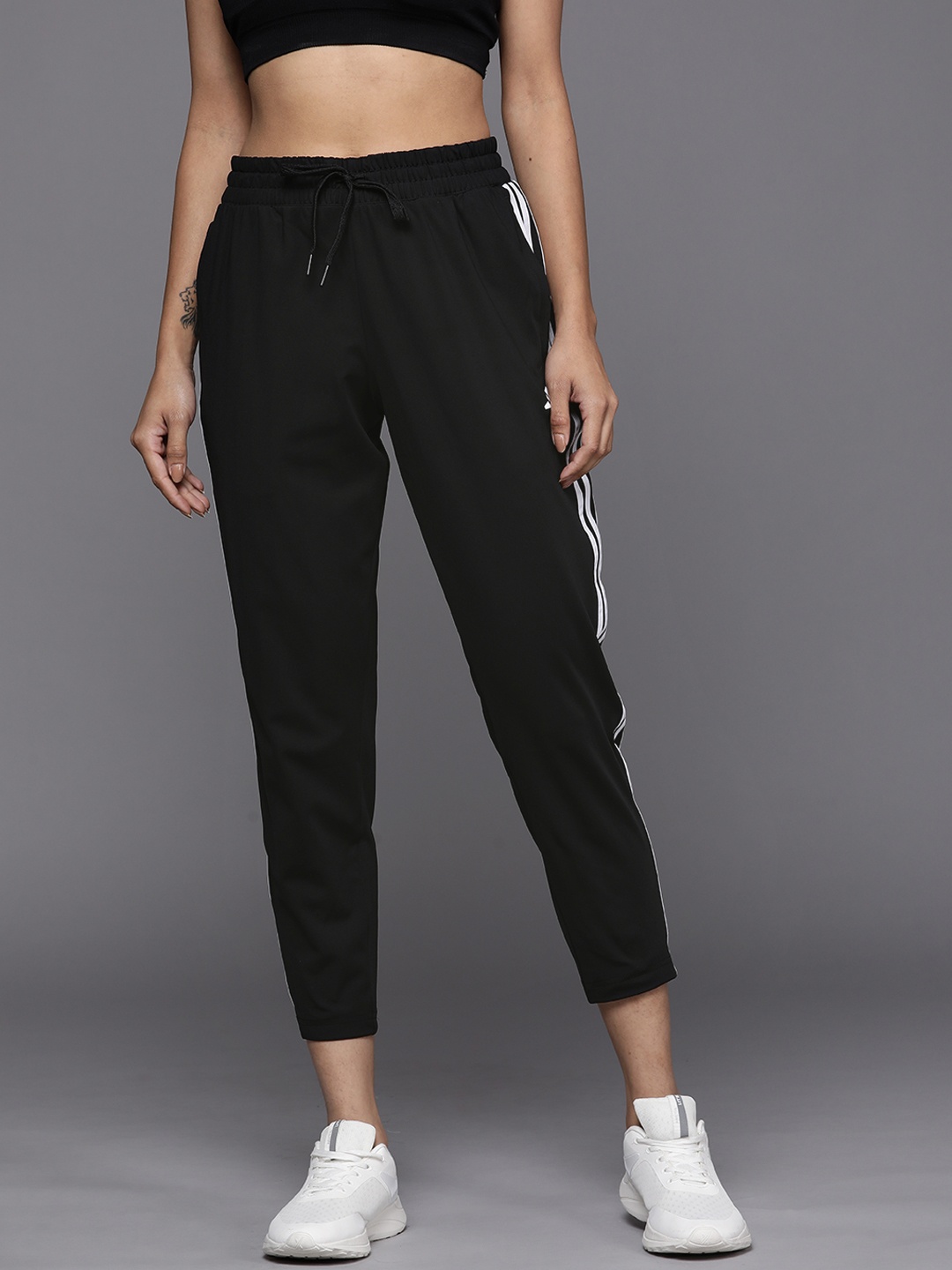 

ADIDAS Women Black Solid Side Stripes Cropped Track Pants
