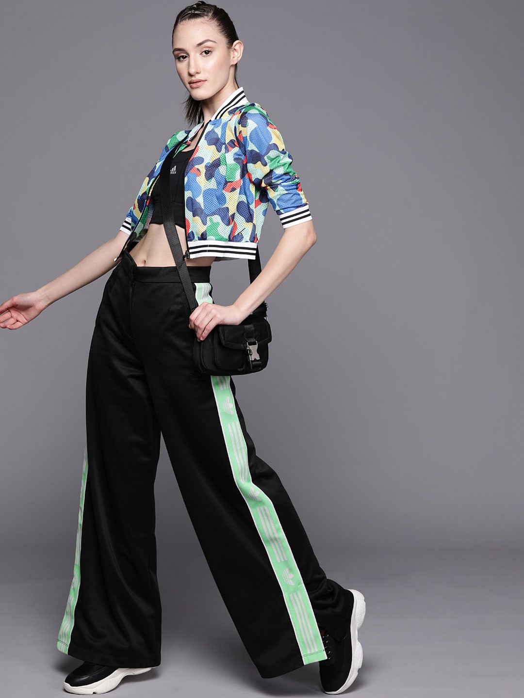 

ADIDAS Originals Women Black Side Stripes Wide Leg Track Pant