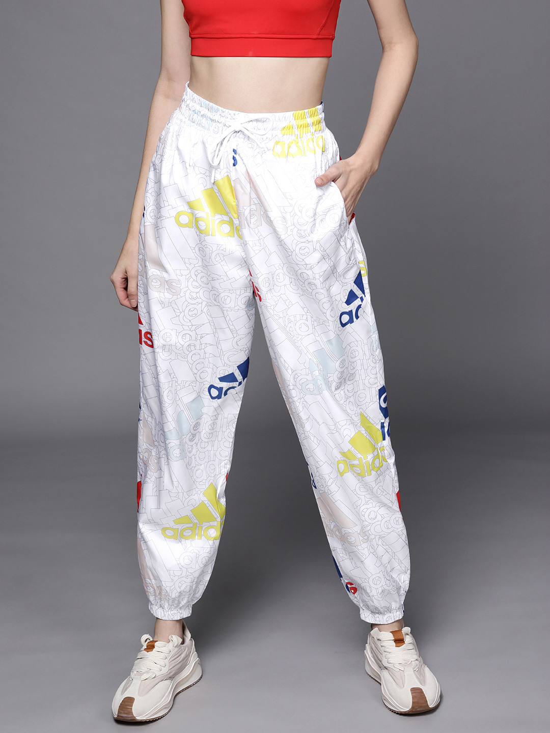 

ADIDAS Women White BLUV Q3 Woven Printed Joggers