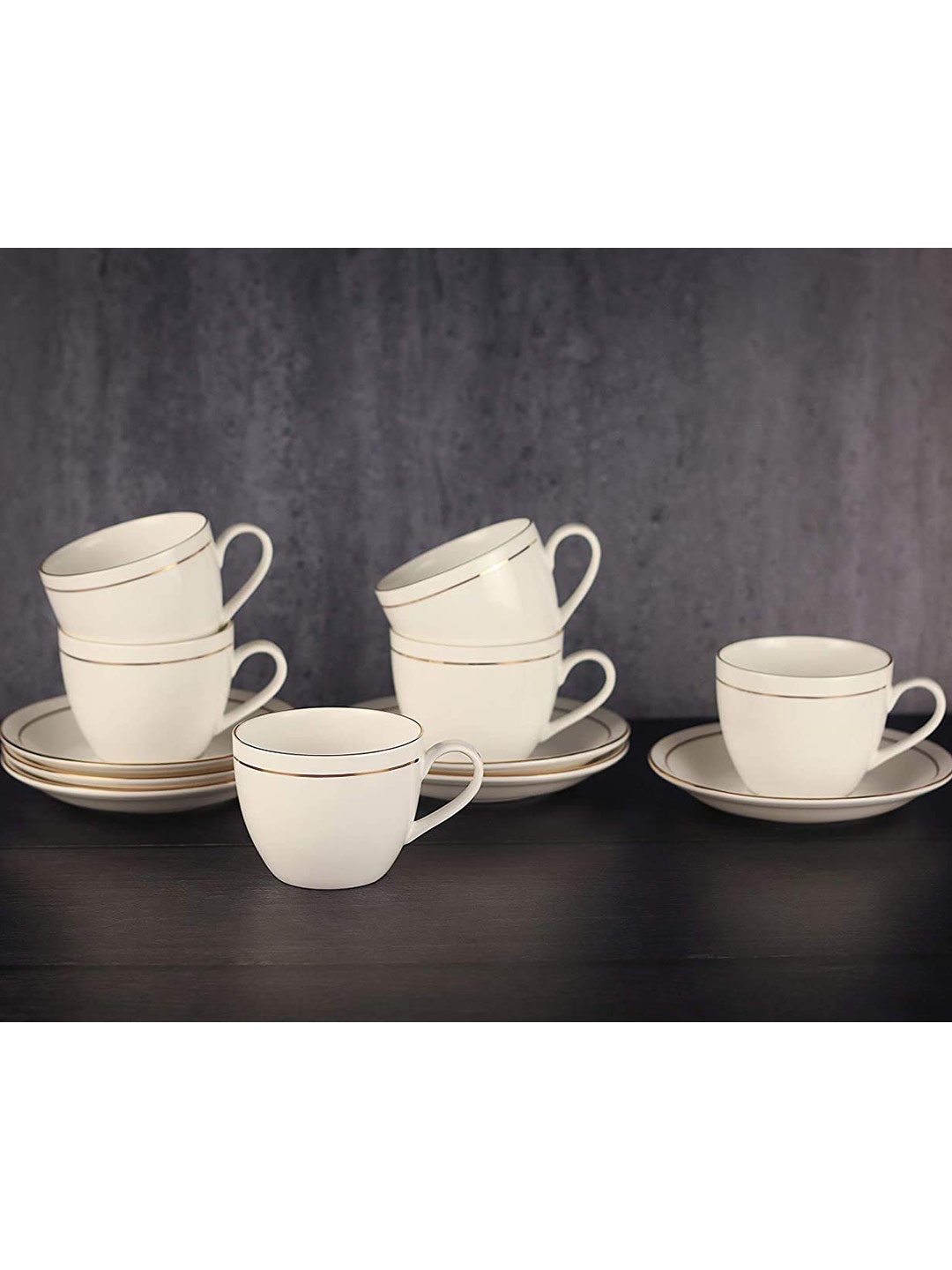 

Femora Set Of 6 White Printed Bone China Glossy Cups and Saucers