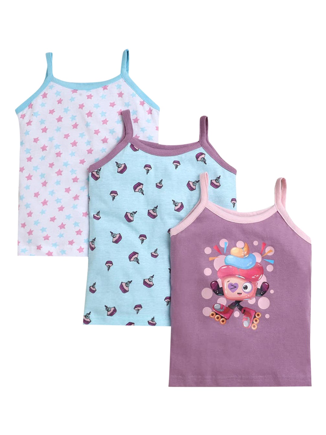 

Hopscotch Infant Girls Pack Of 3 Printed Pure Cotton Innerwear Vests, Purple