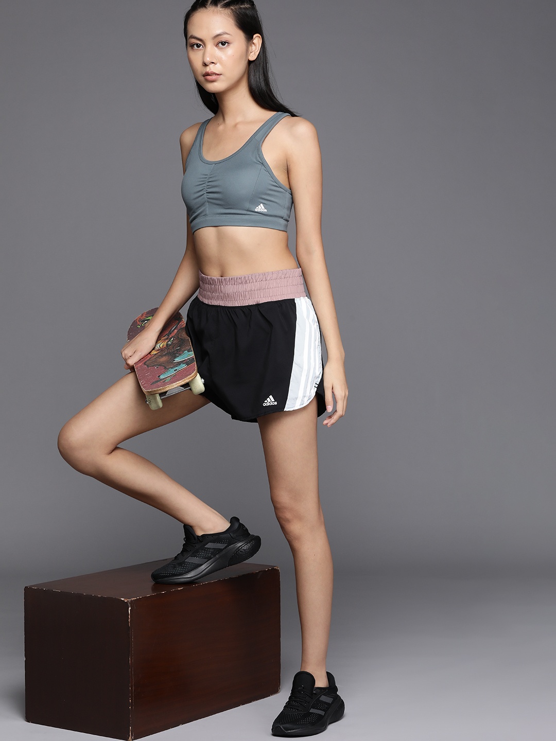 

ADIDAS Women Black Striped Running Sports Shorts