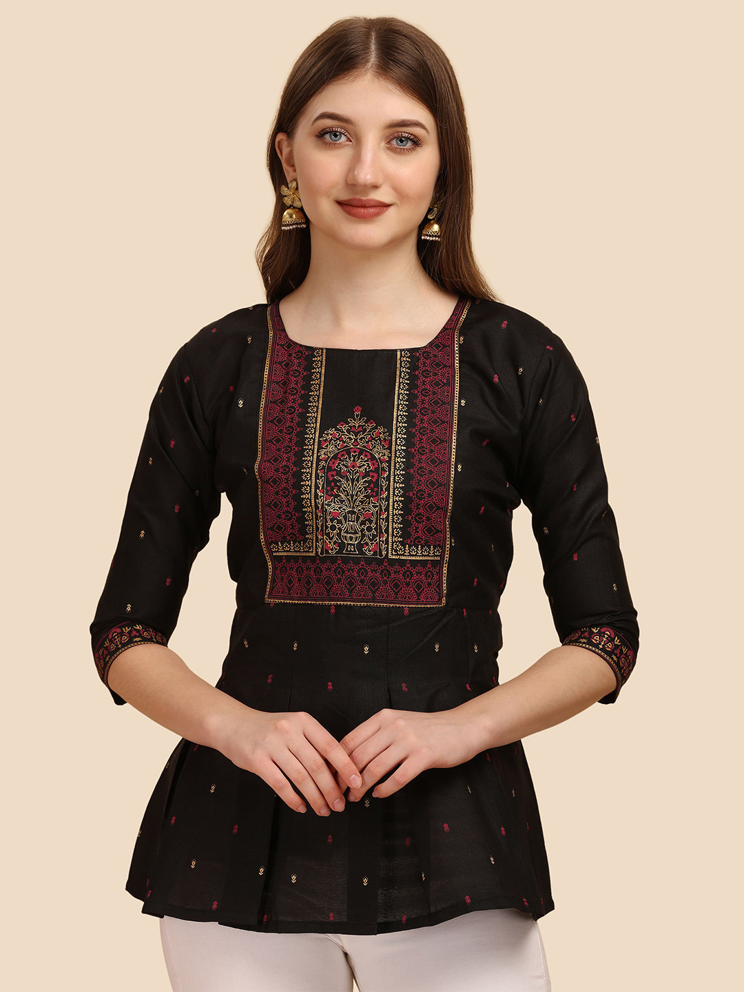 

Paralians Black Print Peplum Top
