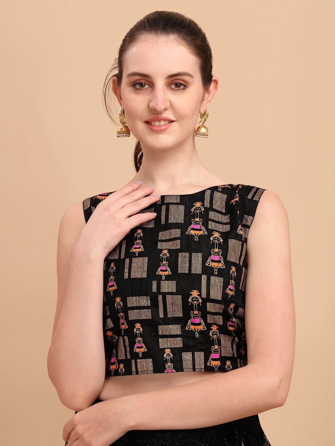 

Paralians Black Geometric Print Chiffon Crop Top