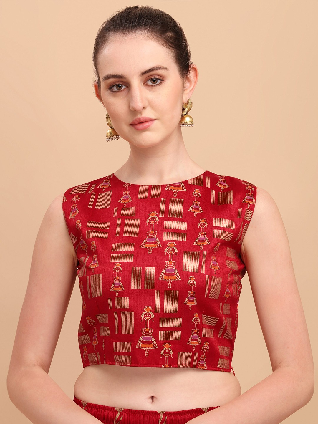 

Paralians Red Print Chiffon Crop Top