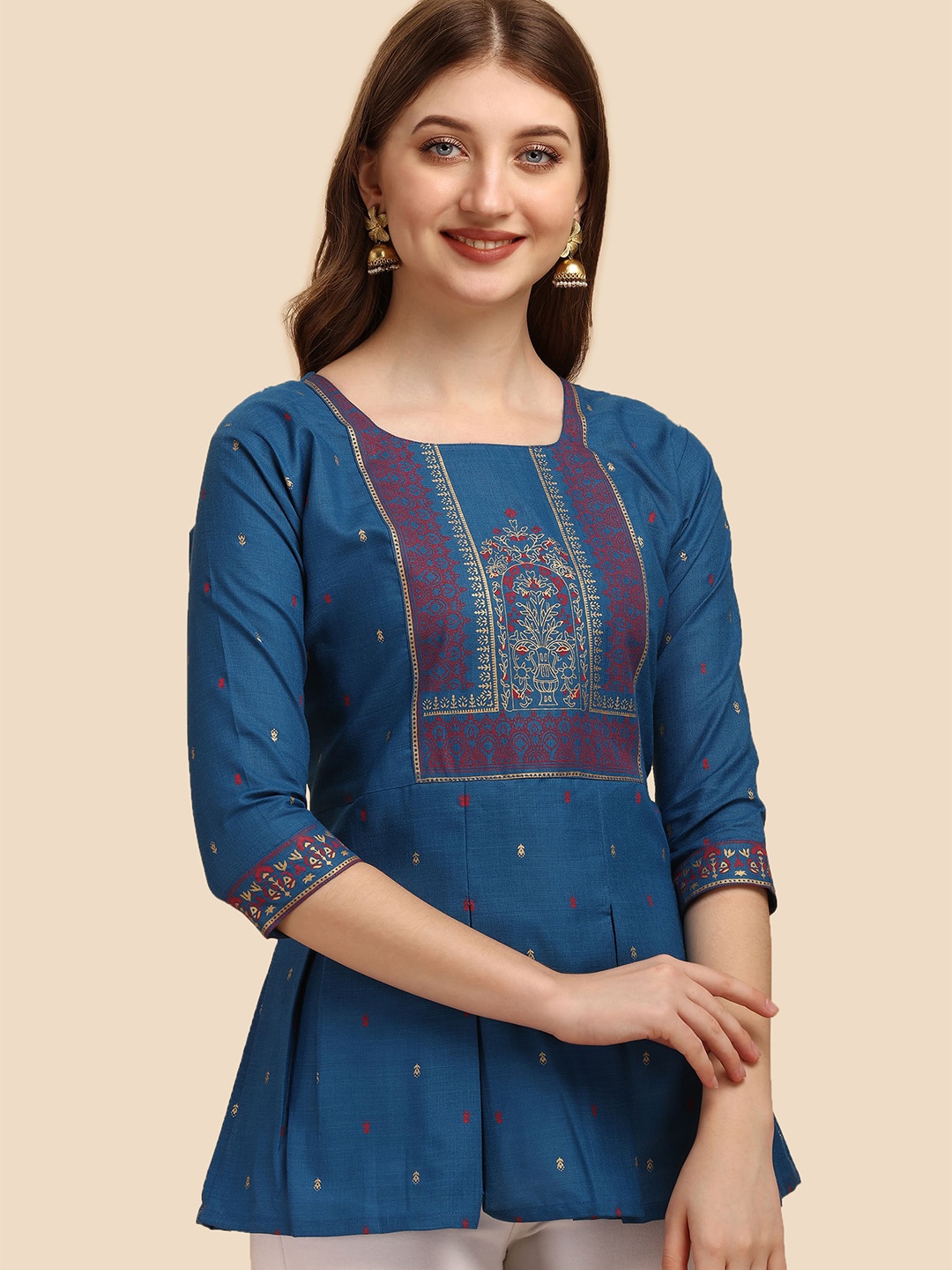 

Paralians Turquoise Blue Print Top