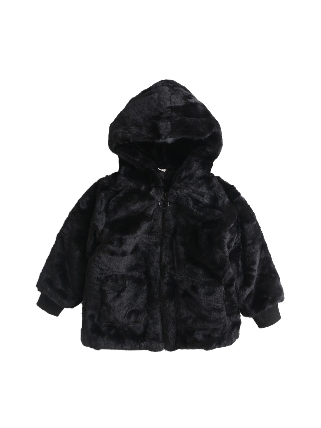 

Hopscotch Girls Black Solid Full-Sleeve Sherpa Coat