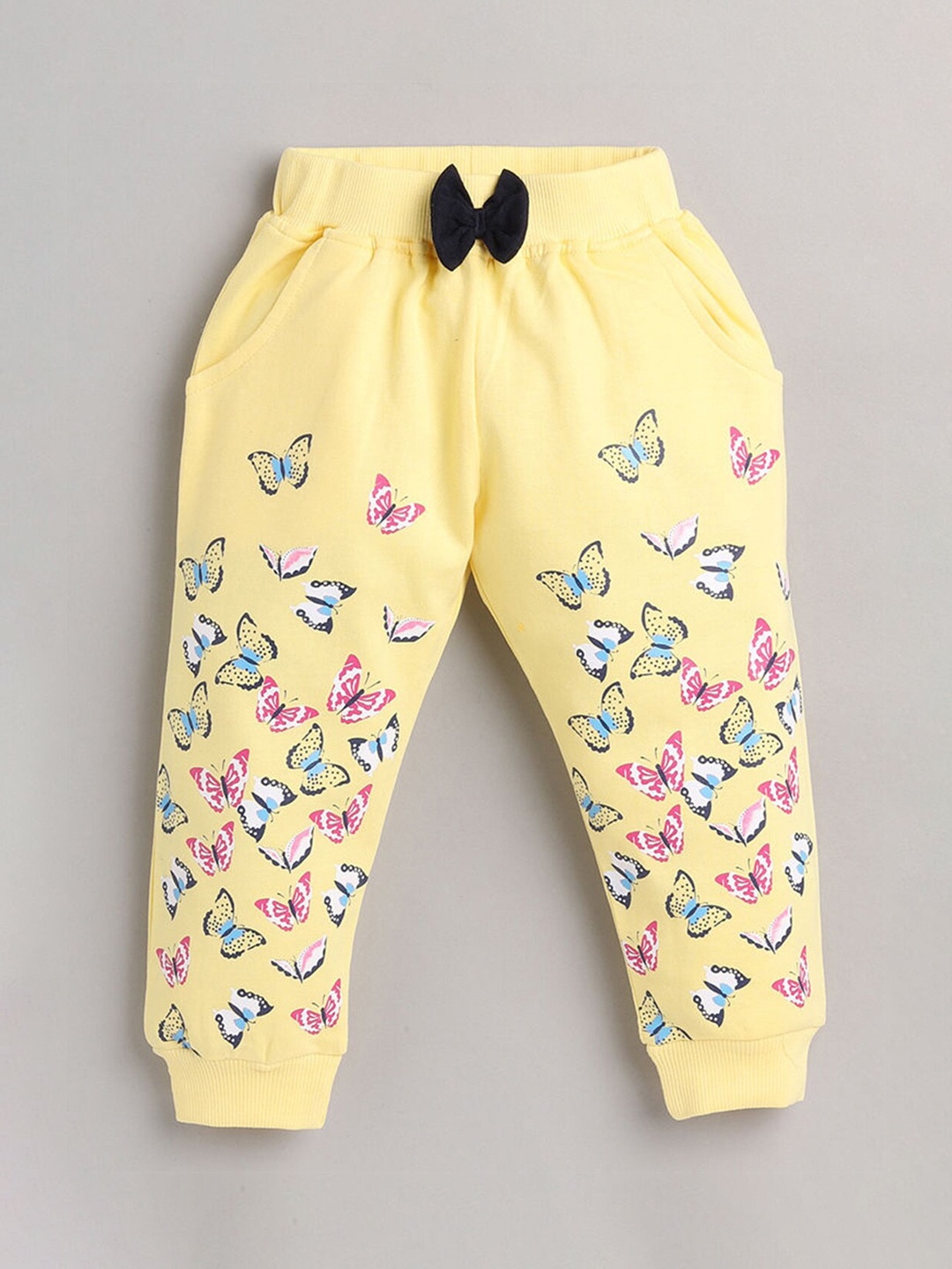 

Hopscotch Infant Girls Yellow & Pink Printed Cotton Joggers