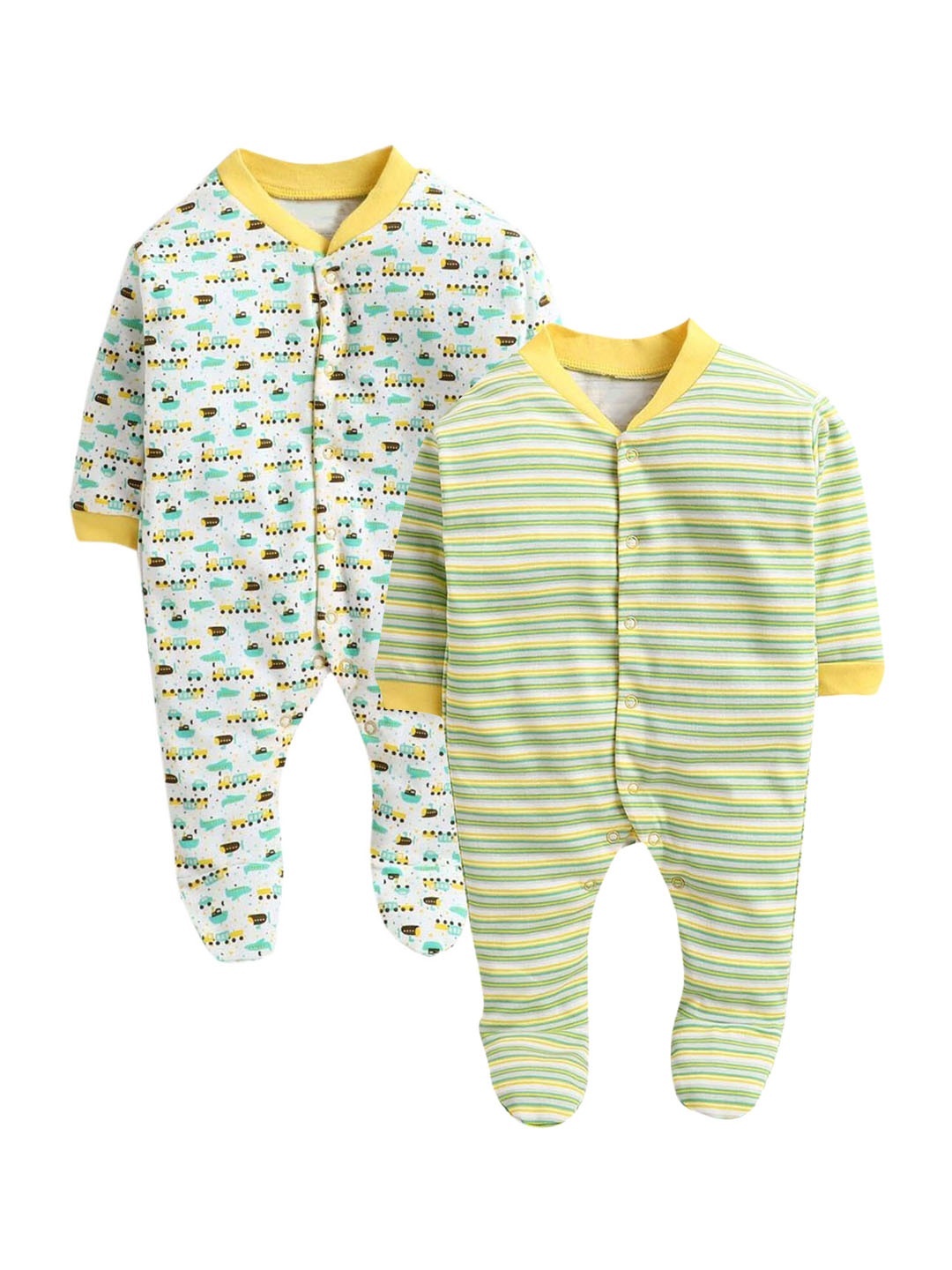 

Hopscotch Boys Pack of 2 Green & Sea Green Printed Pure Cotton Footies